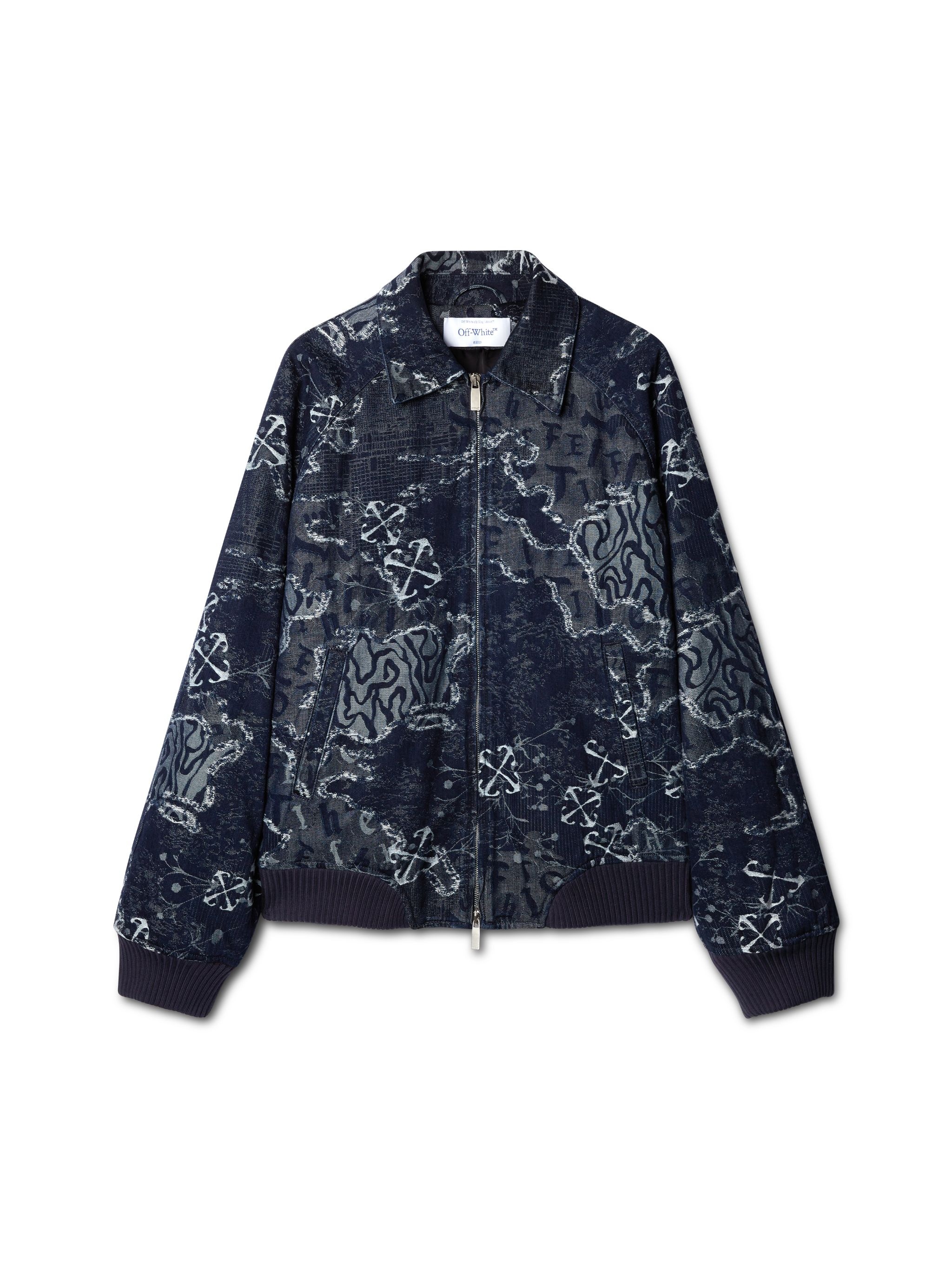 Blue Camo Jacquard Denim Bomber Jacket - 1