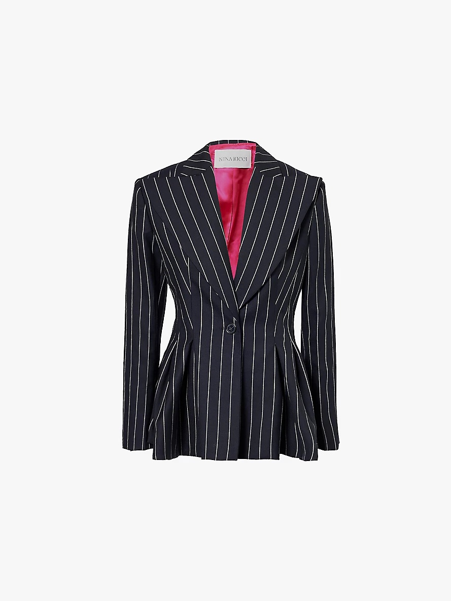 Pinstripe pleated regular-fit wool blazer - 1