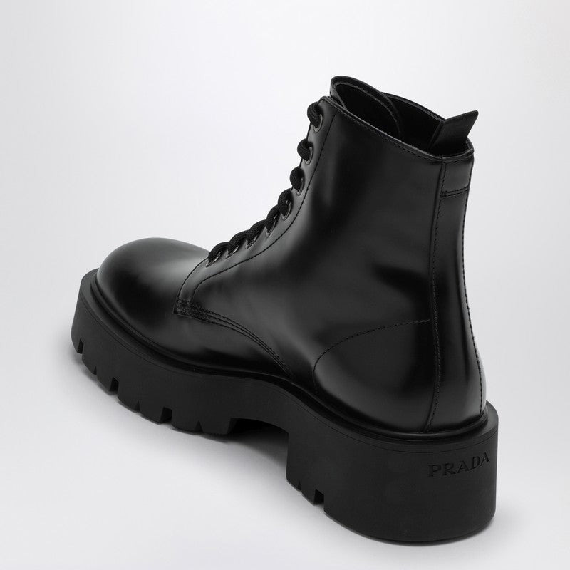 Prada Black Brushed Leather Ankle Boot Men - 2