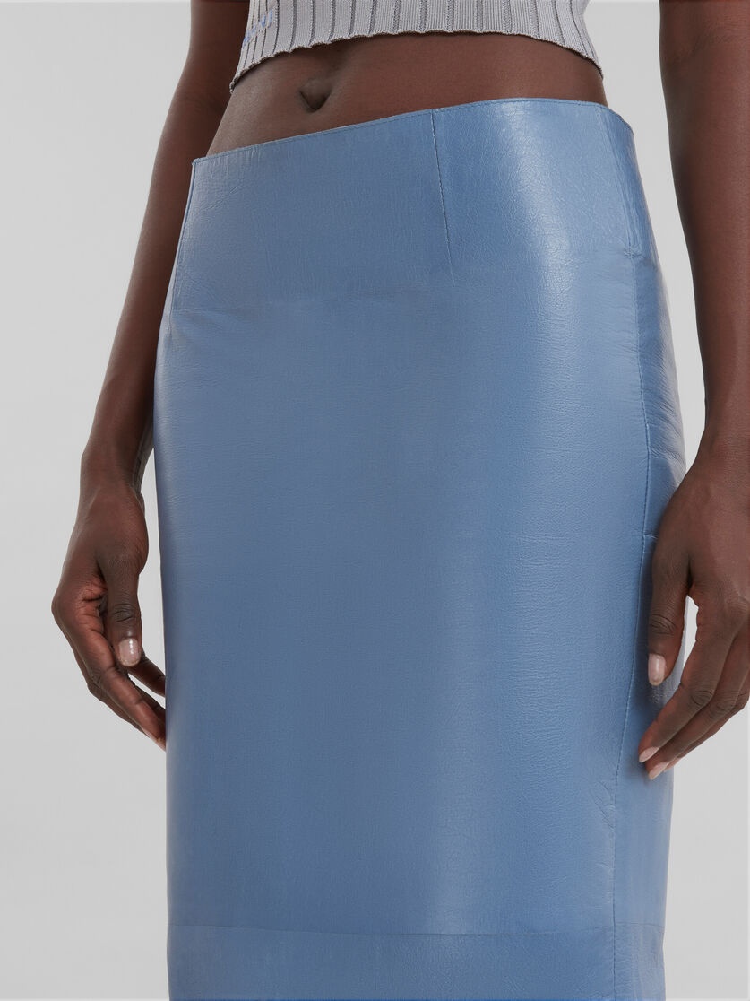 BLUE SHINY LEATHER PENCIL SKIRT - 4