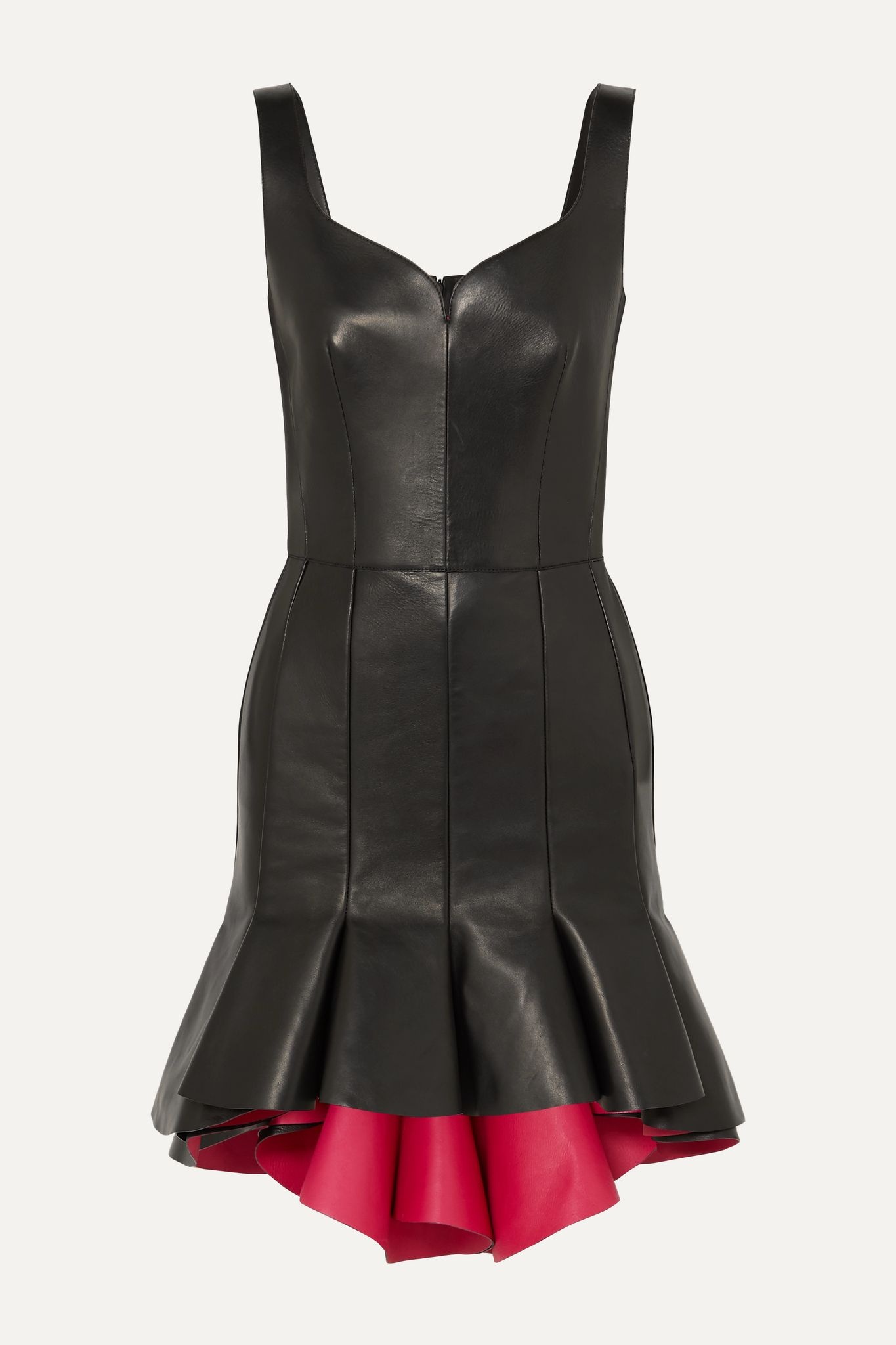 Two-tone ruffled leather and silk mini dress - 1