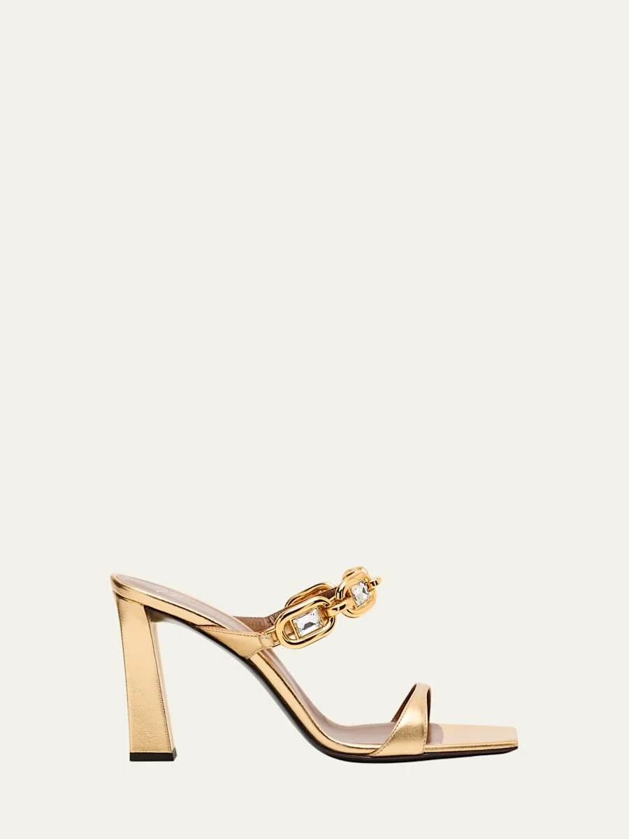 90mm Jewel Metallic Leather Sandals - 1