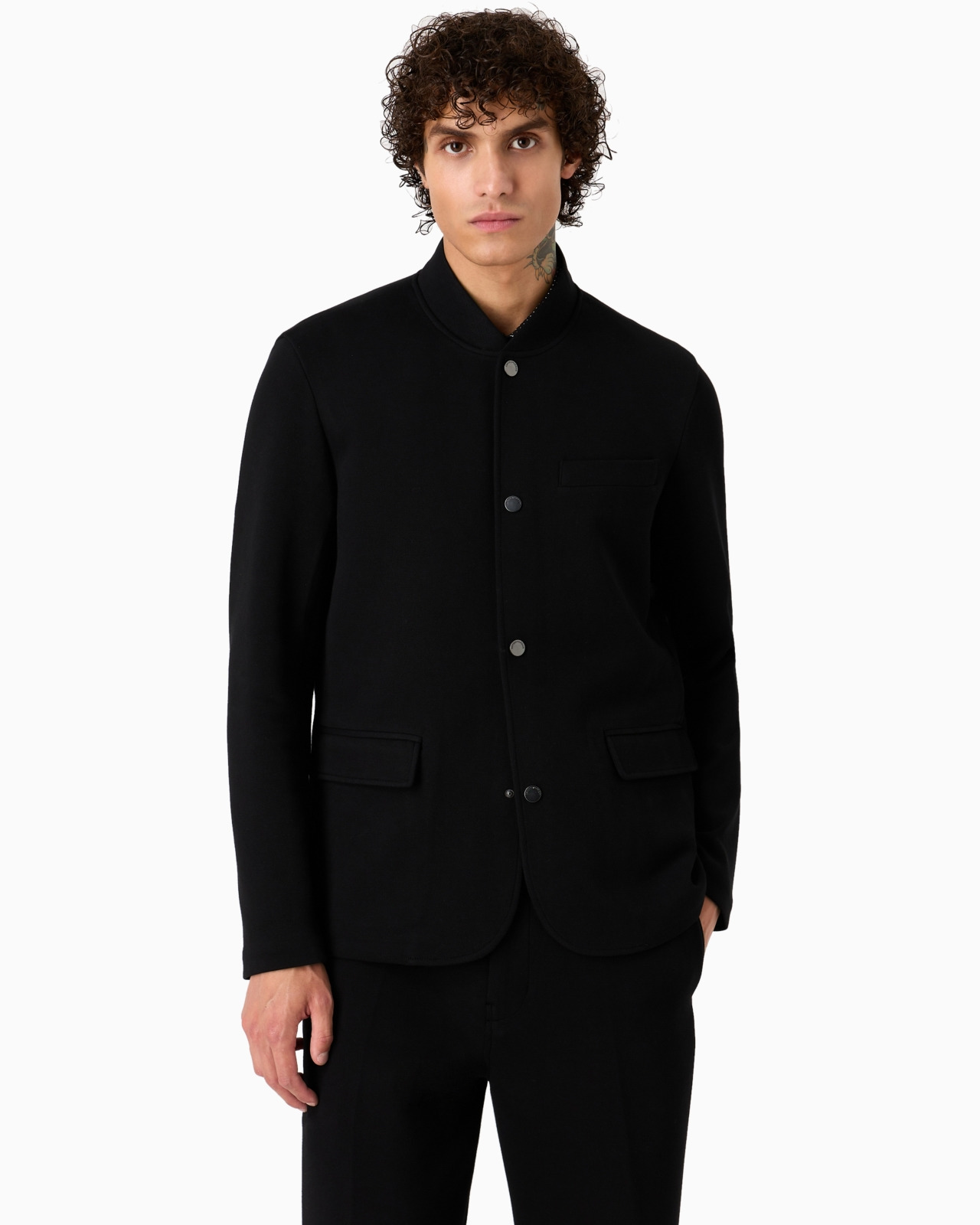 Piqué jersey-fleece jacket with press studs - 2