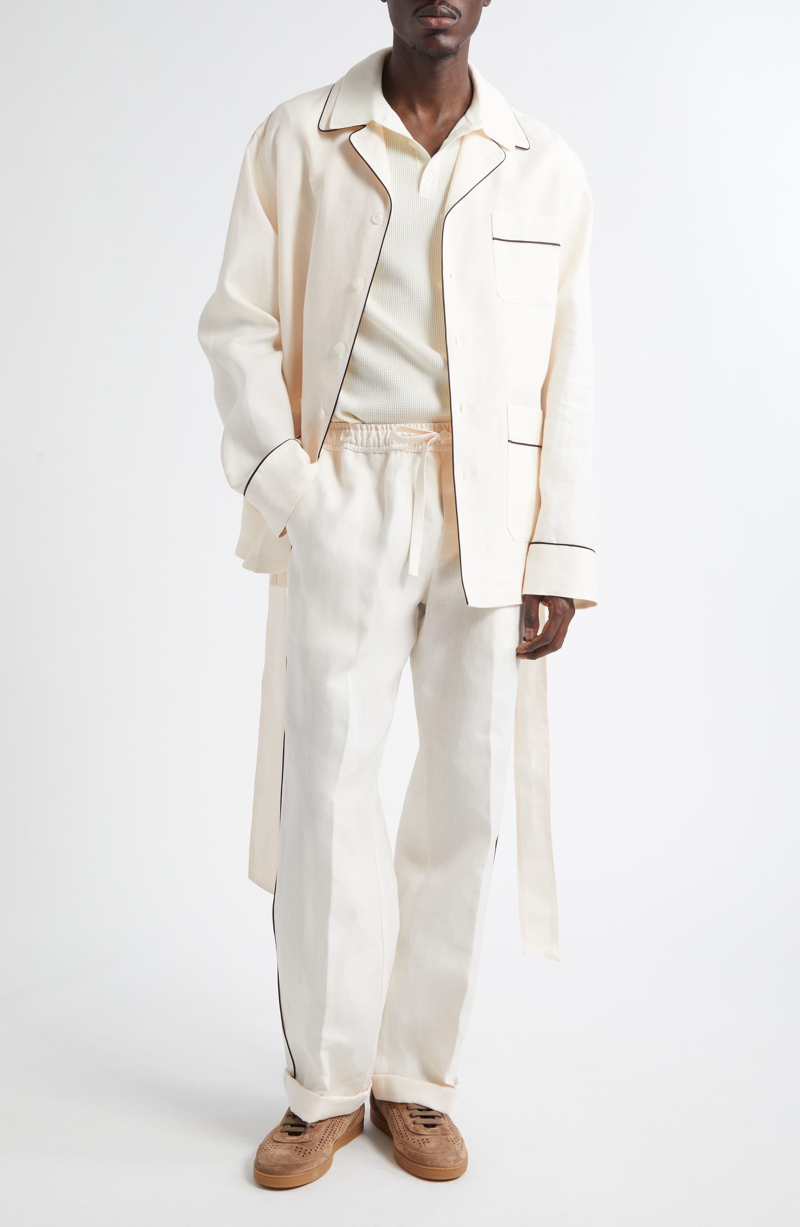 Dolce&Gabbana Linen & Silk Pajamas Pants in W0001 Natural White at Nordstrom - 2