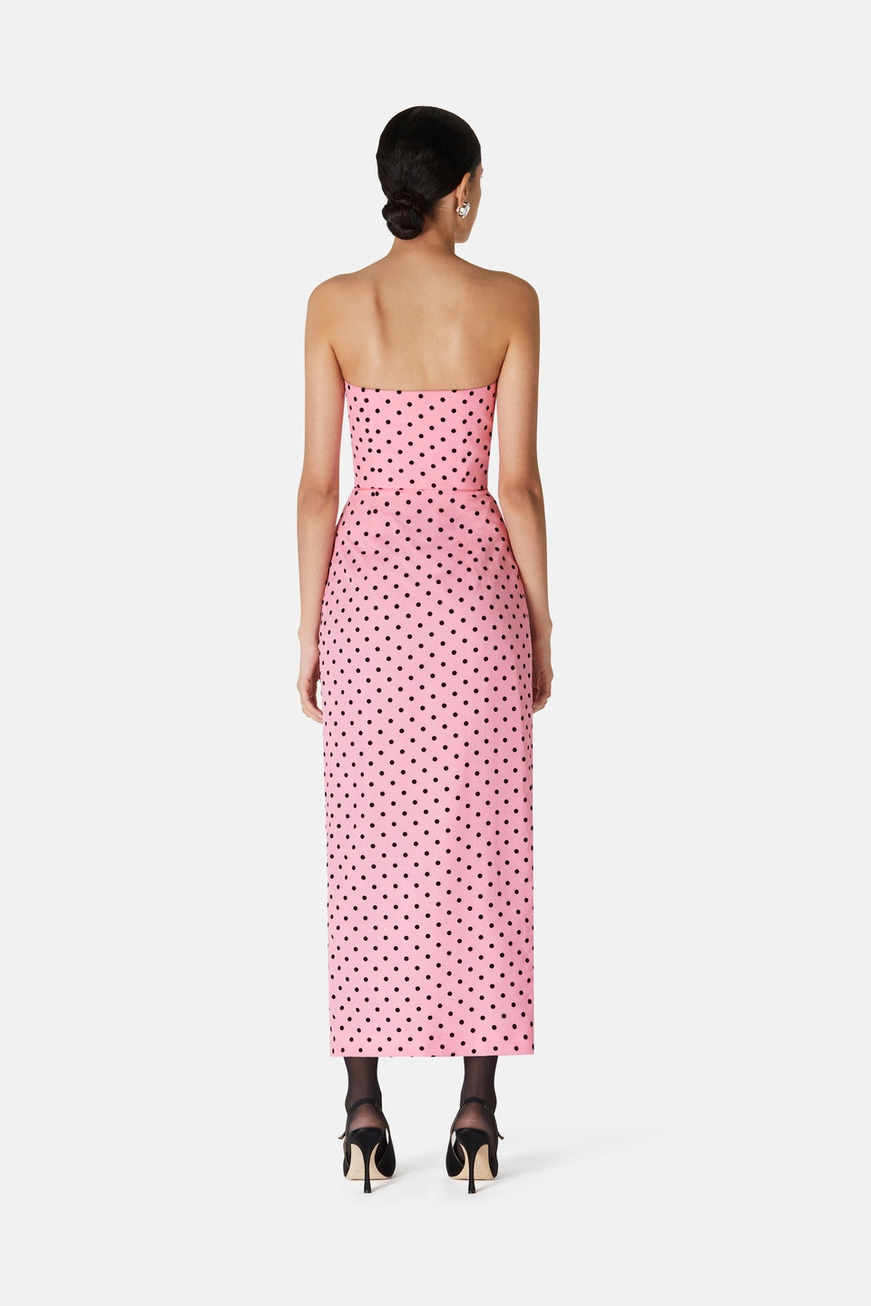 FLOCKED POLKA DOT SILK GEORGETTE BUSTIER DRESS - 5