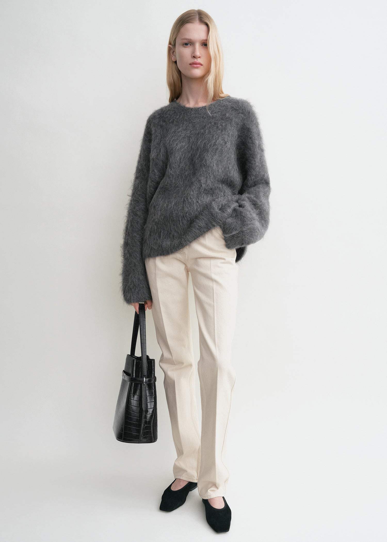 Boxy alpaca knit dark grey melange - 2