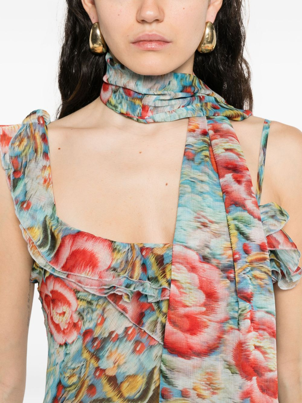 floral-print ruffled dress - 5