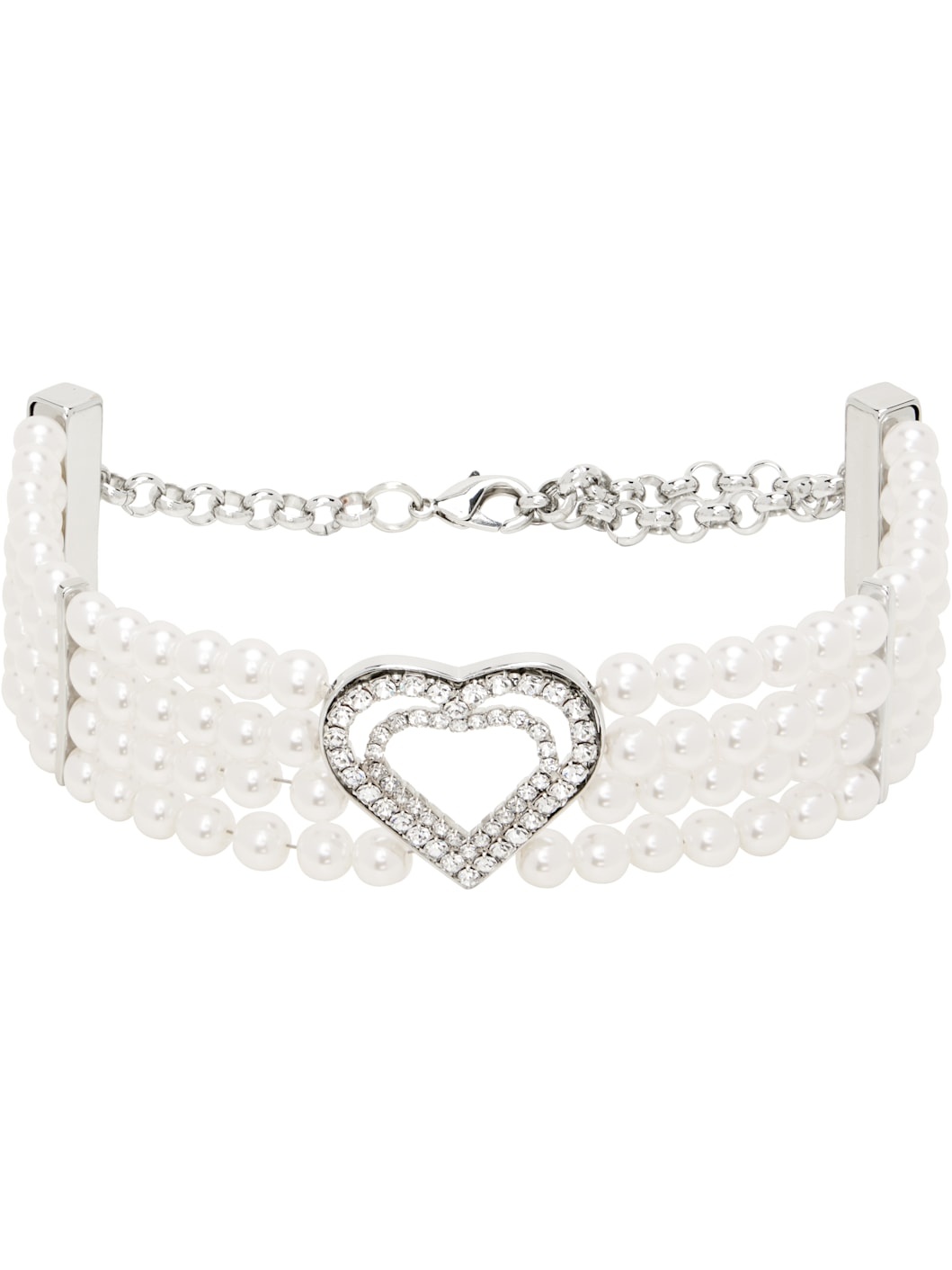 White Faux-Pearl Heart Choker - 1