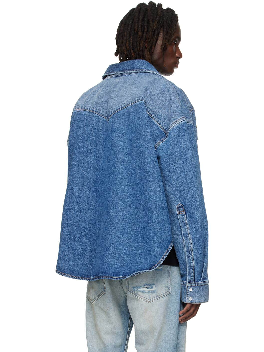 Blue Boxy Cropped Denim Shirt - 3
