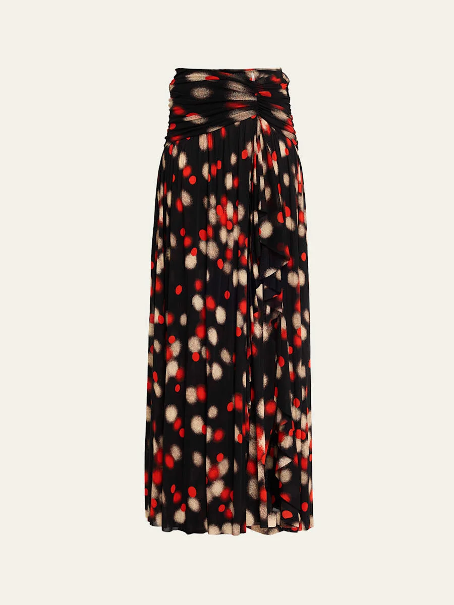 Nathalie Draped Dot-Print Mesh Maxi Skirt - 1