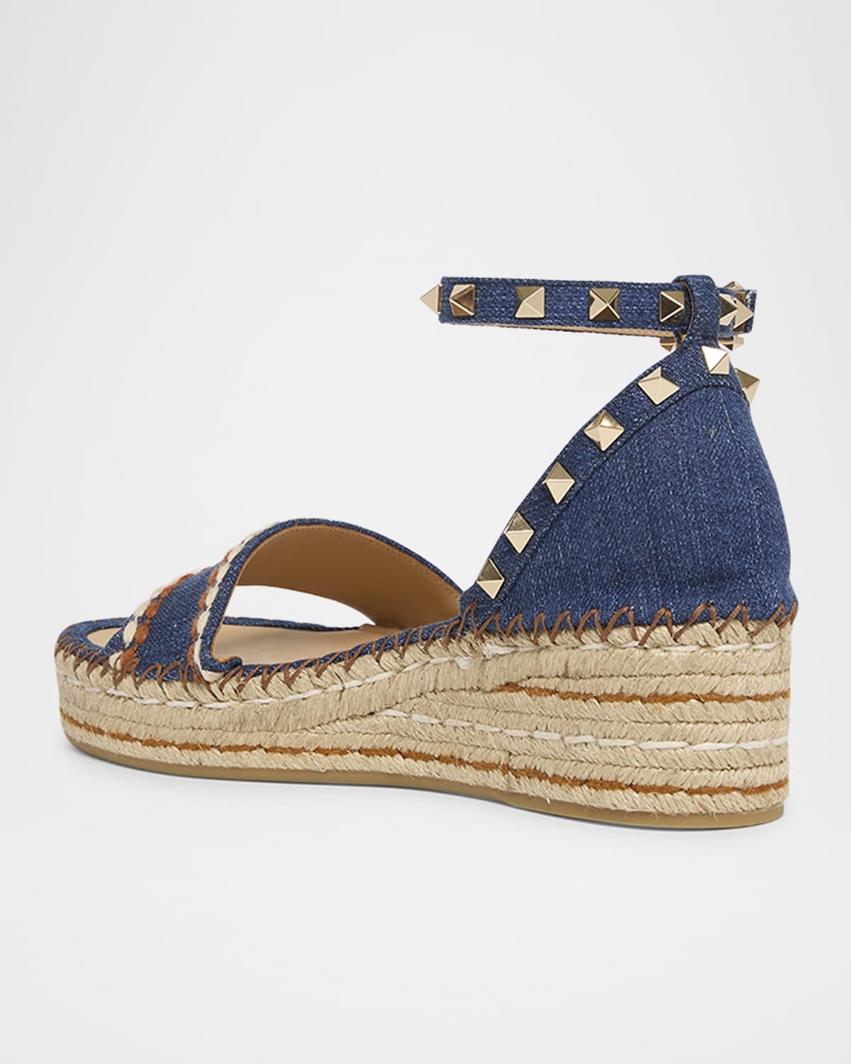 Rockstud Denim Wedge Espadrille Sandals - 4