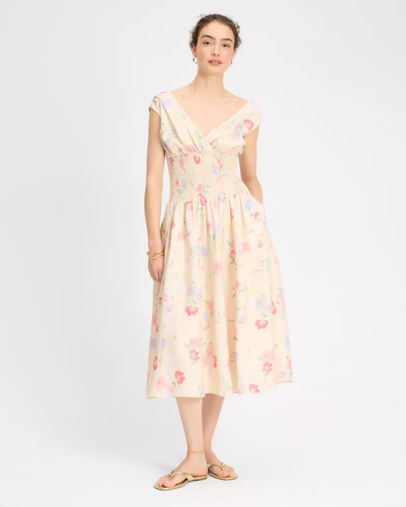 kate spade Whimsical Garden Smocked Midi Dress outlook