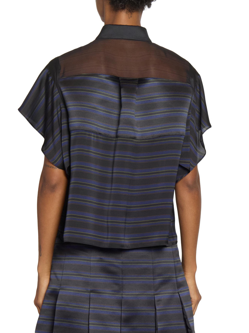 Women's Striped Sheer Yoke Shirt - Black Navy 5