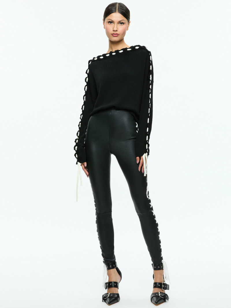 Alice + Olivia MADDOX HIGH RISE VEGAN LEATHER LEGGING WITH LACEUP DETAIL outlook