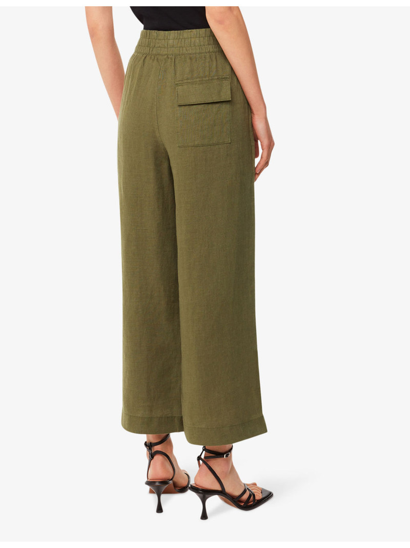 Elasticated-waist high-rise linen trousers 4