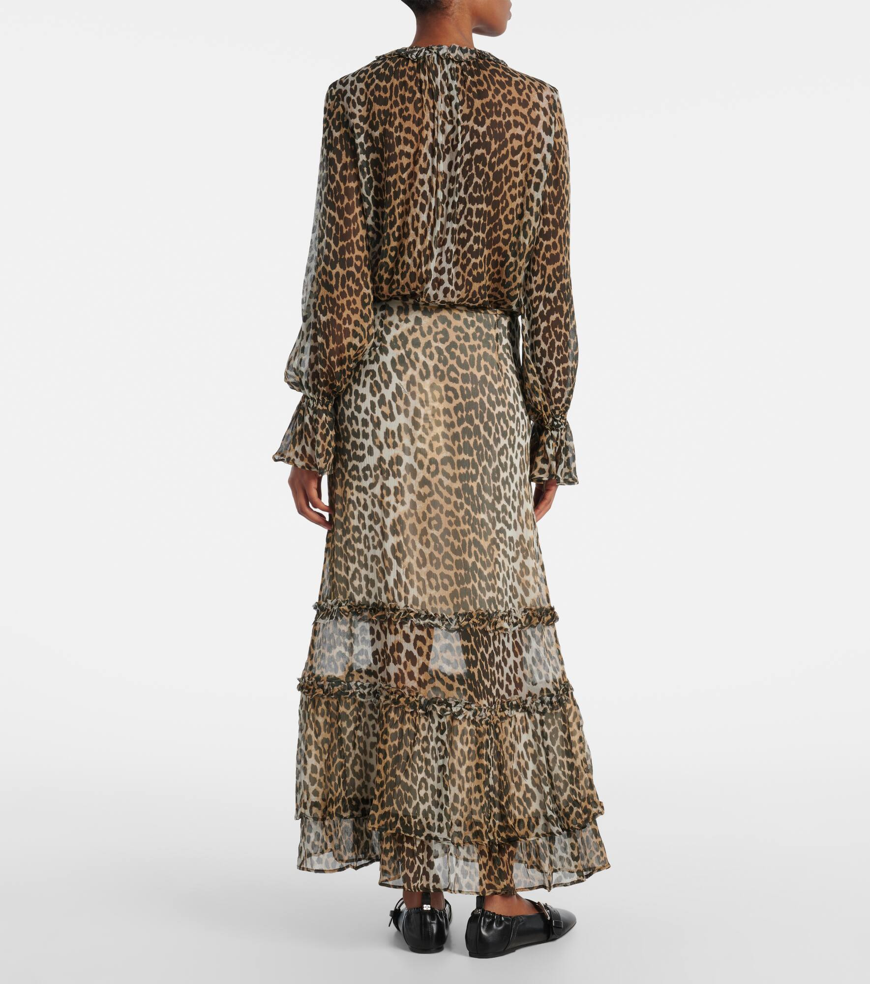 Leopard-print ruffled chiffon maxi skirt - 3
