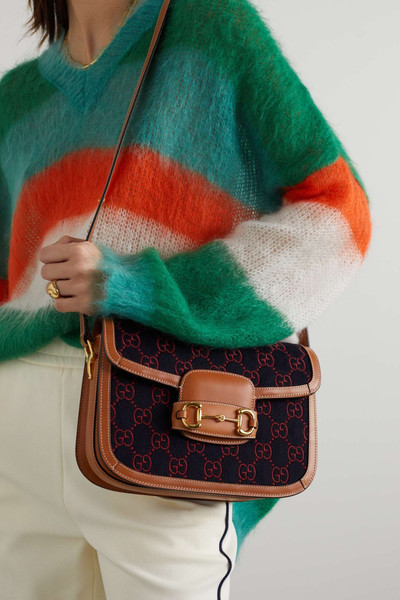 GUCCI Horsebit 1955 leather-trimmed wool-jacquard shoulder bag outlook