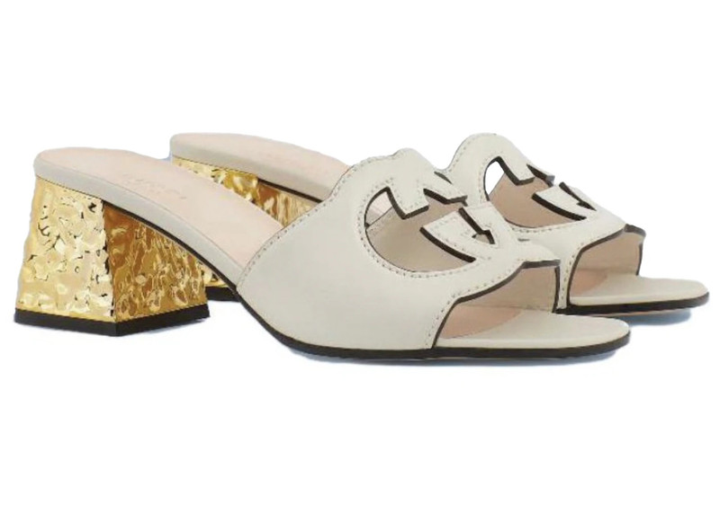GUCCI Gucci Interlocking G Leather Sandals White Golden (Women's) outlook