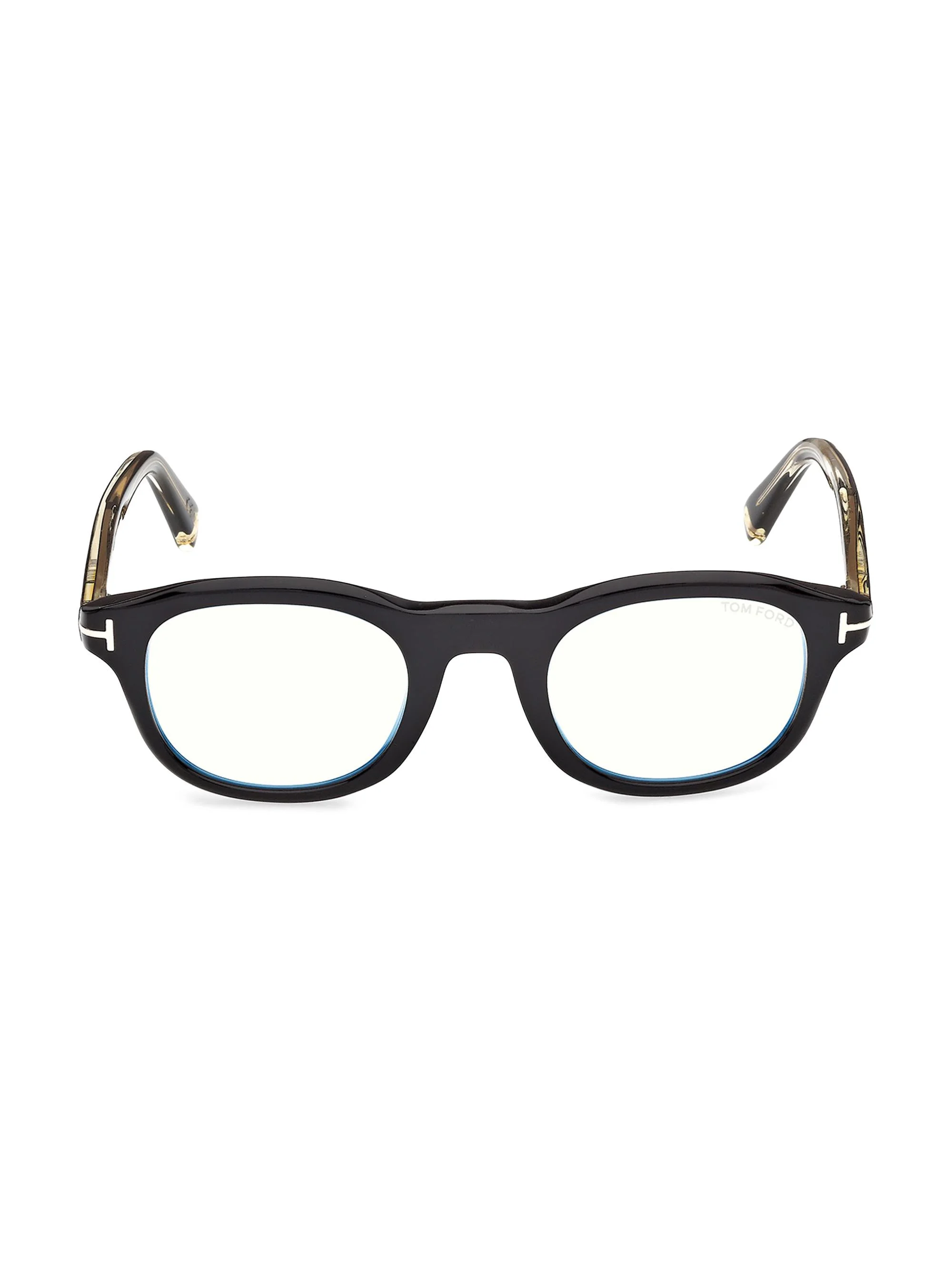 Men's 47MM Blue Block Round Eyeglasses - Black - 1