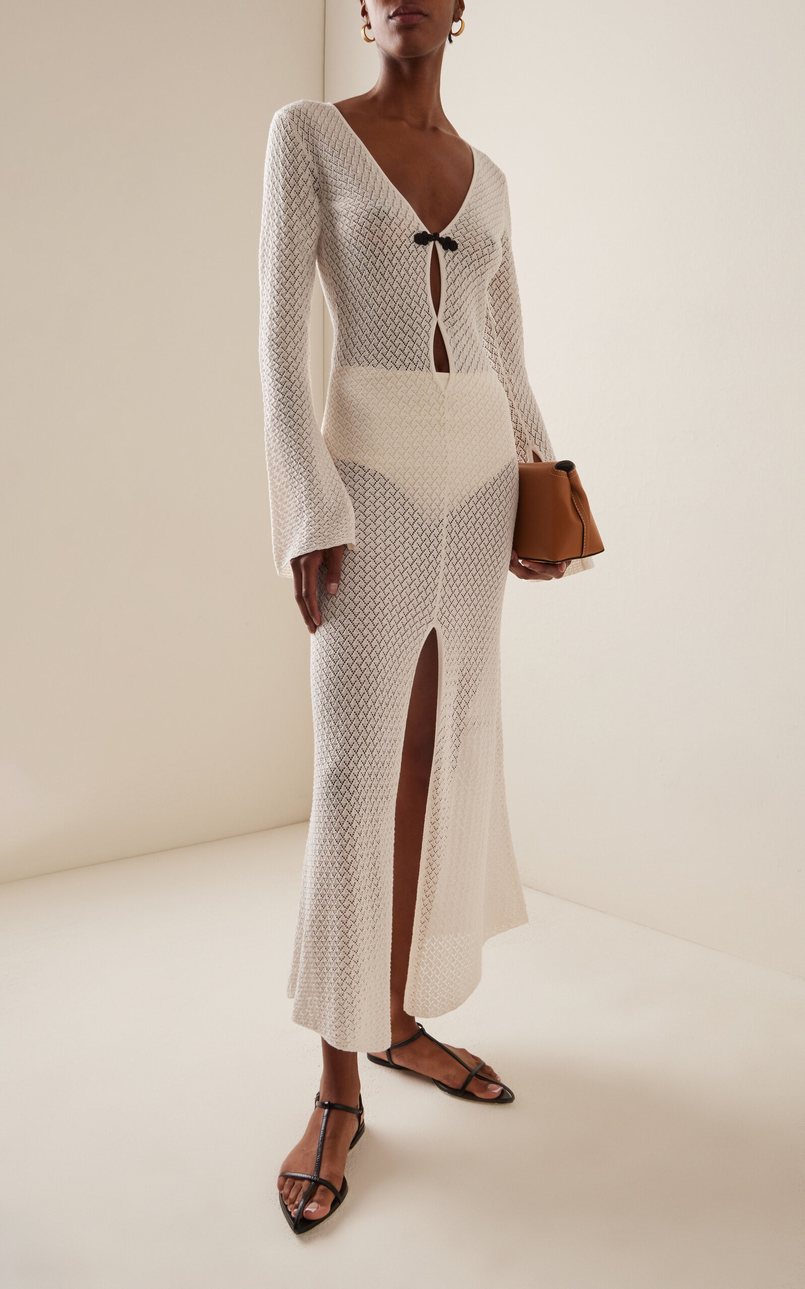 Tanzania Pointelle-Knit Organic Cotton Maxi Dress white - 2