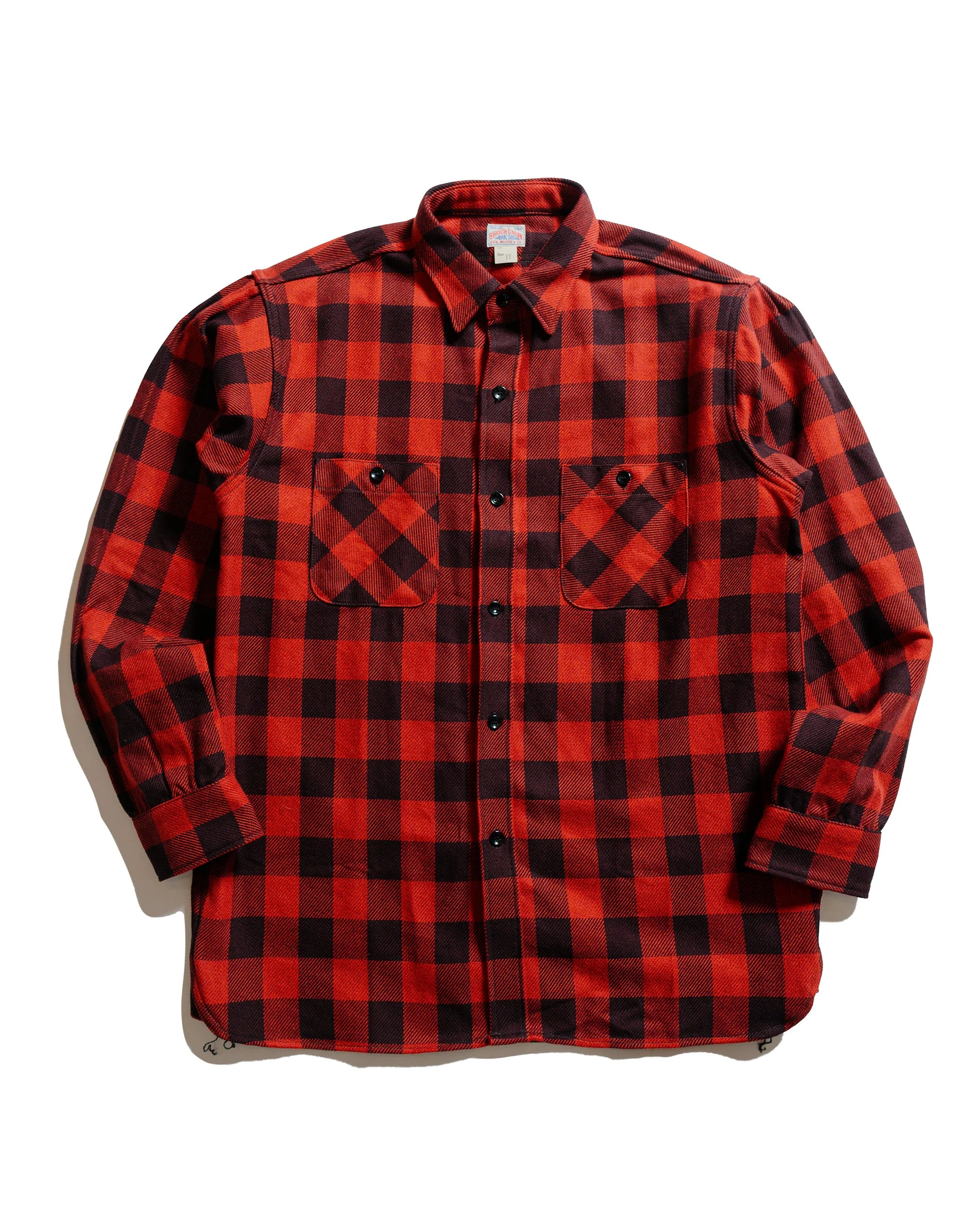 MS24102 8HU Twisted-Yarn Buffalo Check Flannel Shirt Red/Black - 1