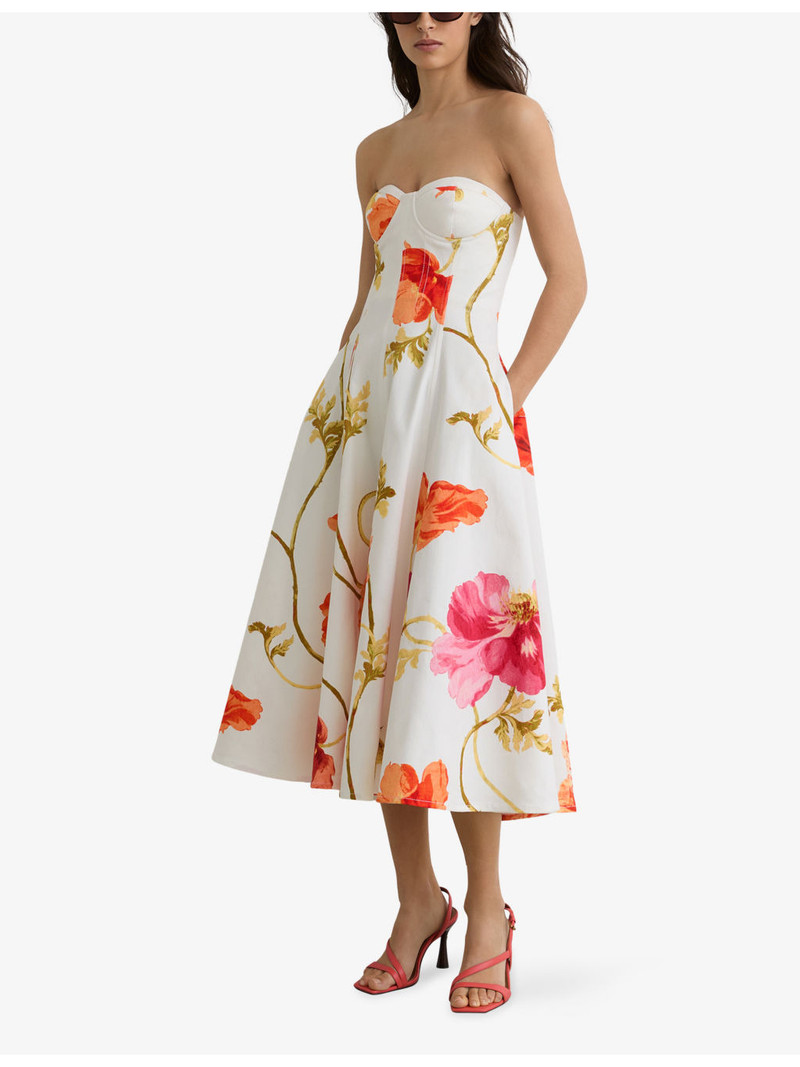 REISS Penelope Floral-Print Cotton Midi Dress outlook