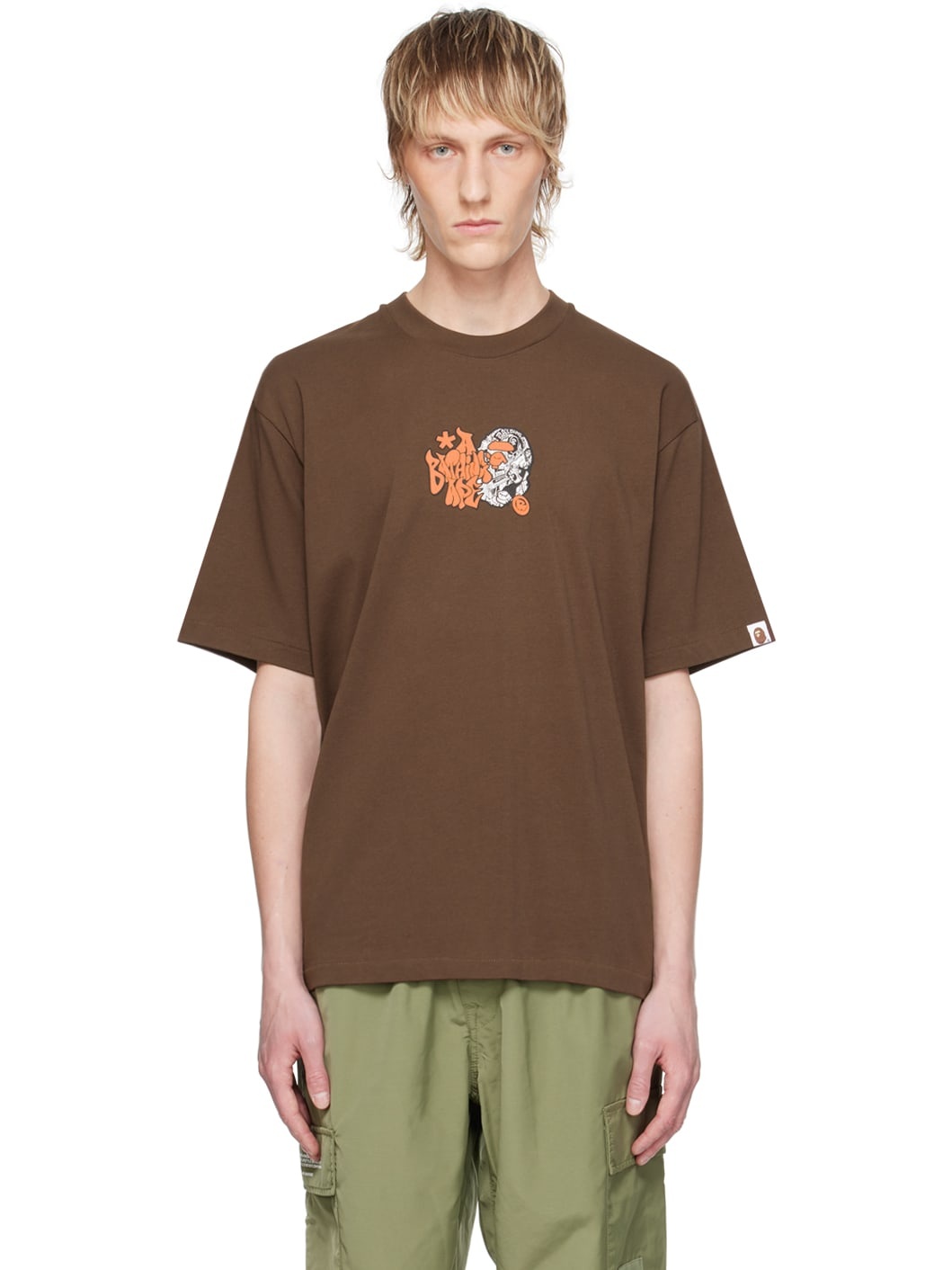 Brown Graffiti Ape Head T-Shirt - 1