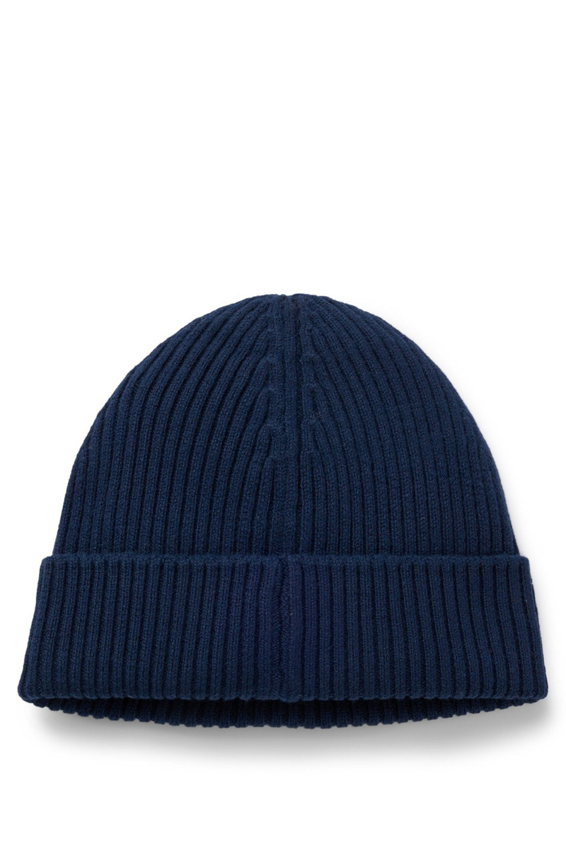 HUGO VIRGIN-WOOL BEANIE HAT WITH STACKED-LOGO BADGE outlook