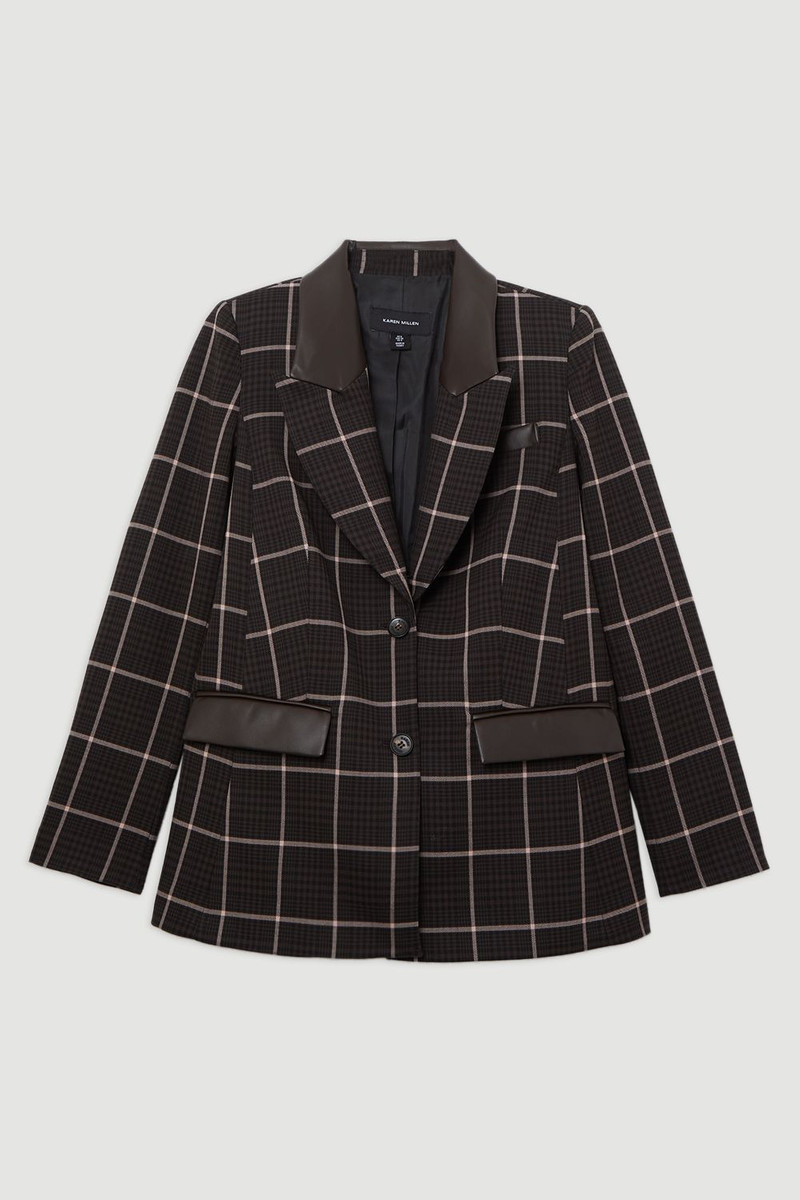 Tall Check Pu Mix Tailored Jacket 4