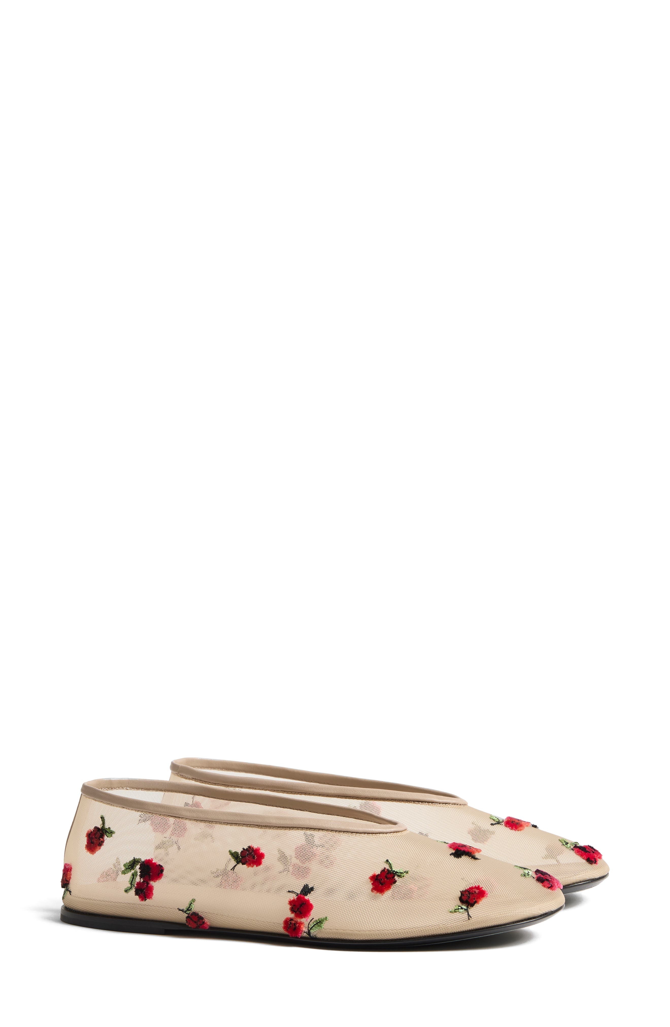Khaite Marcy Embroidered Mesh Flat in Beige/Raspberry at Nordstrom - 1