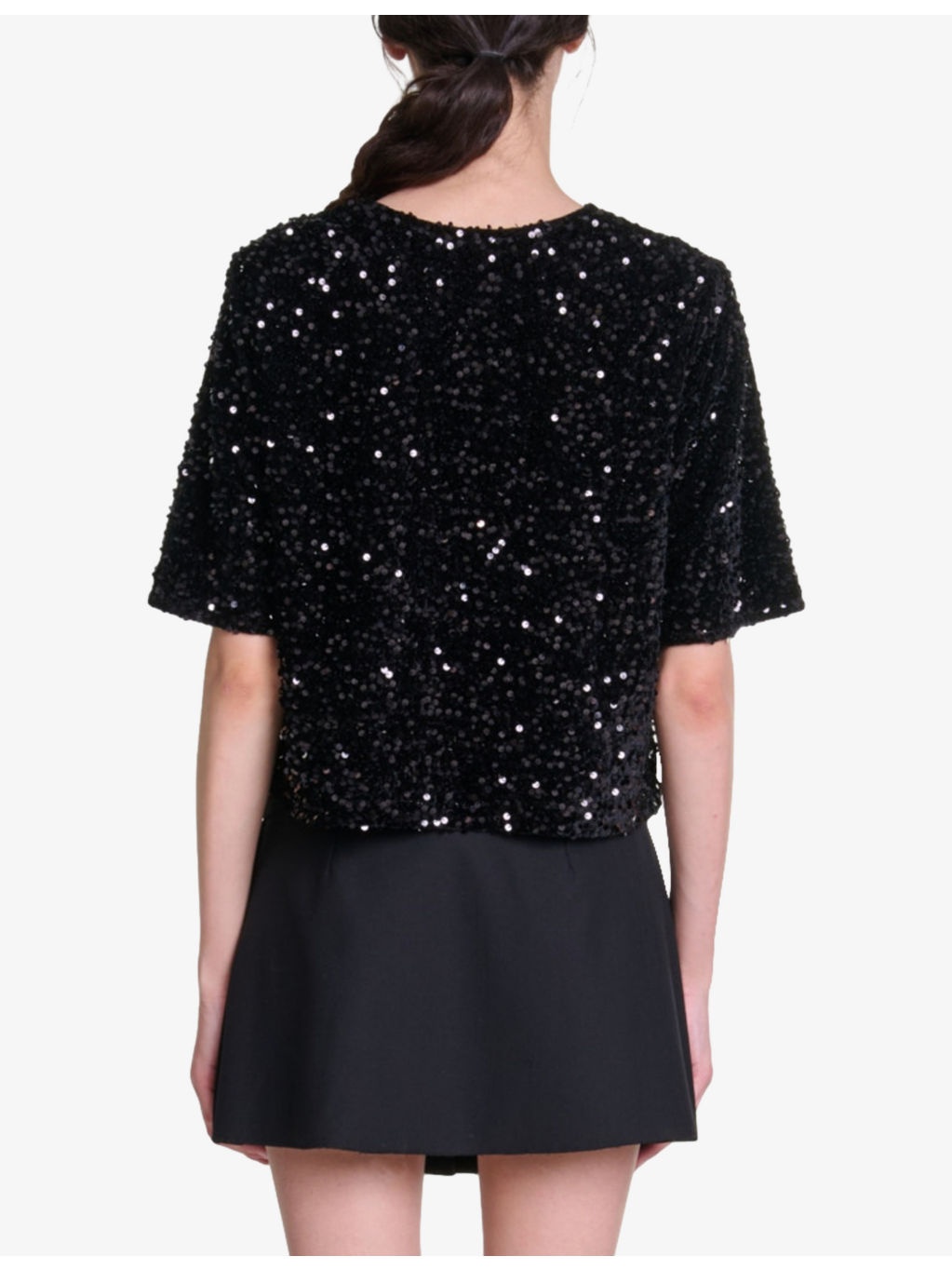 Sequin-embellished short-sleeve velvet top - 4