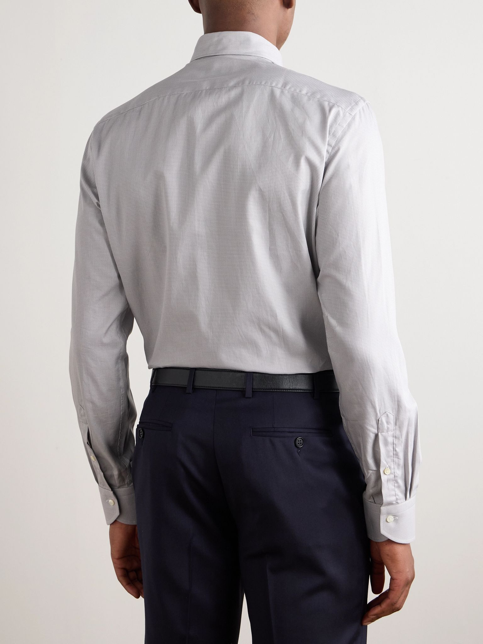 Cutaway-Collar Houndstooth Cotton Shirt Brown - 3