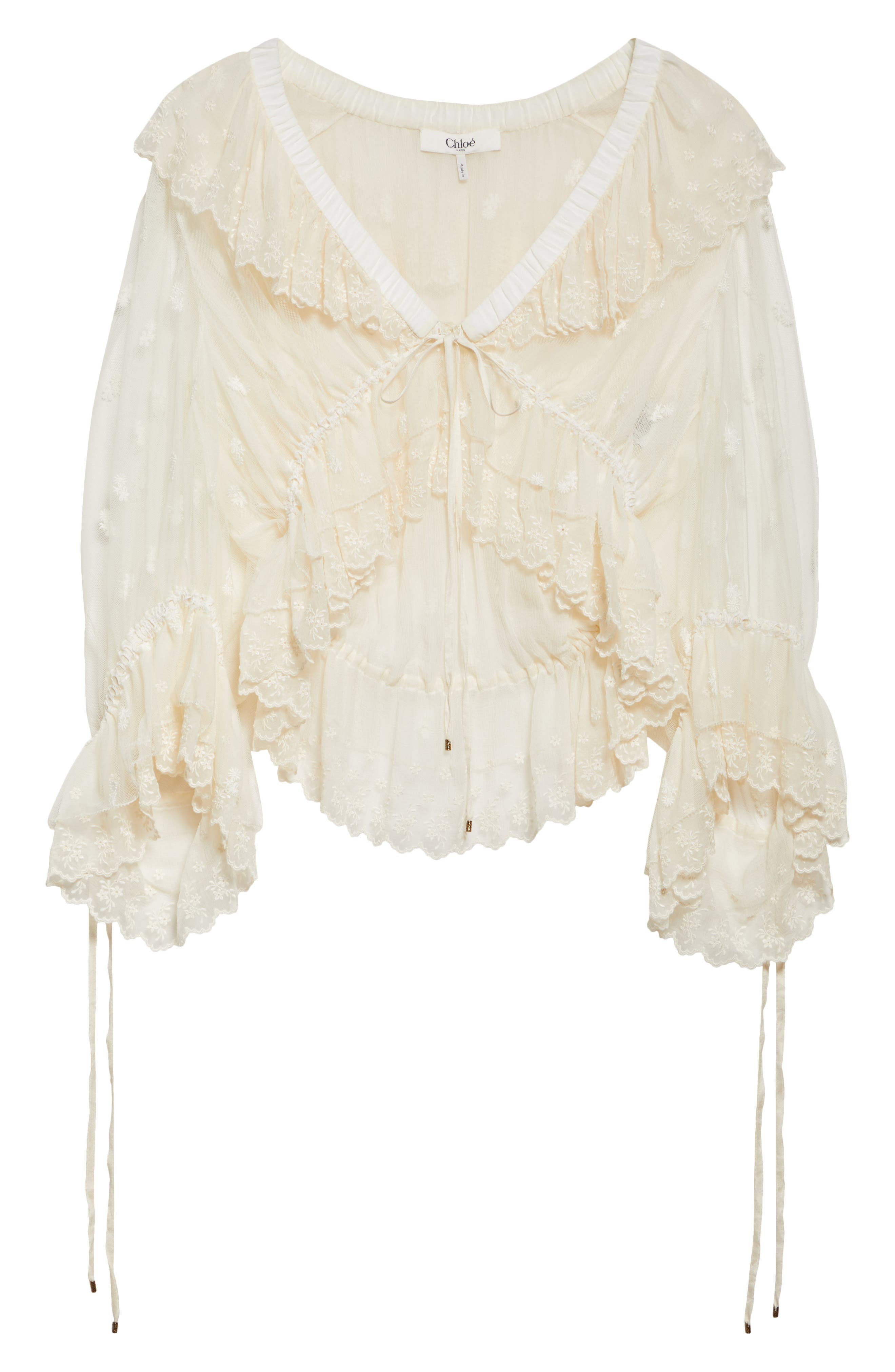 Chloé Ruffle Lace Crop Top in Whisper White at Nordstrom - 6