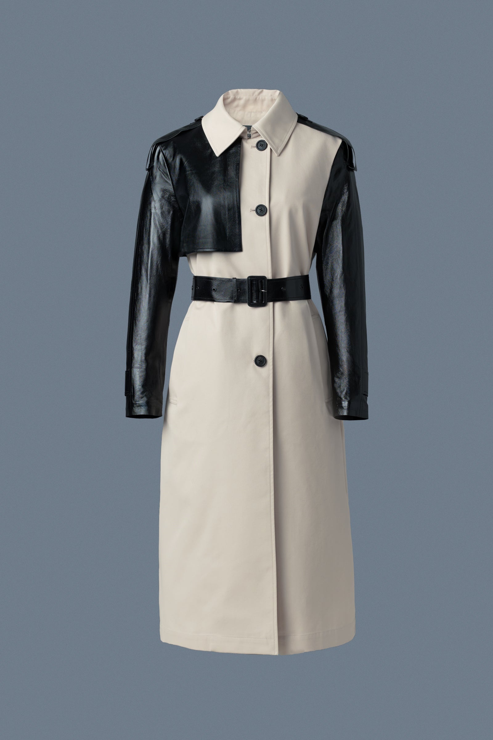 LEIKO Maxi Two-Toned Twill & Leather Trench - 2