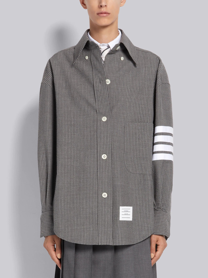 Medium Grey Cashmere Seersucker 4-Bar Supersized Shirt - 1