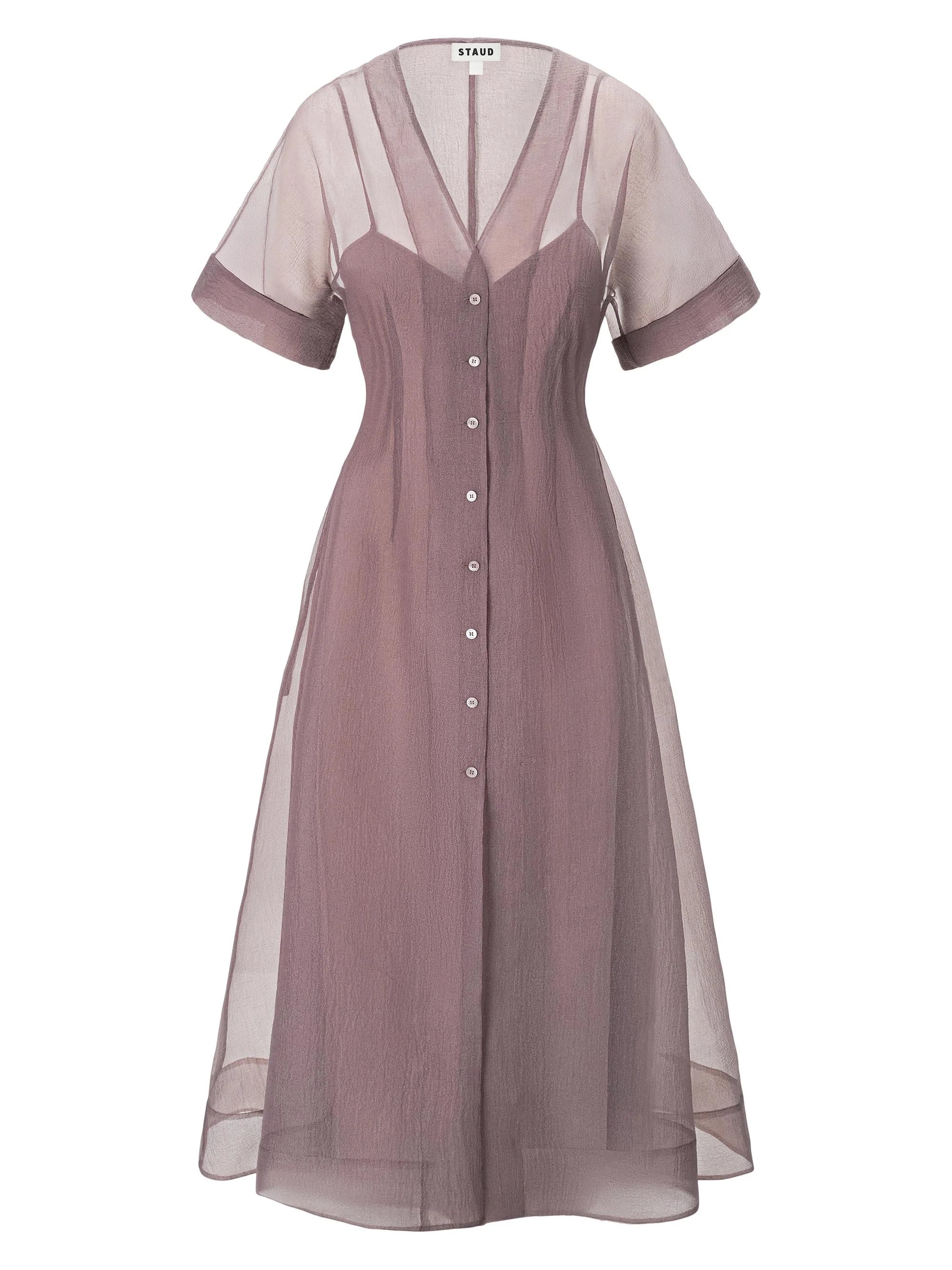 Women's Elle Semi-Sheer Midi-Shirtdress - Mink - 1