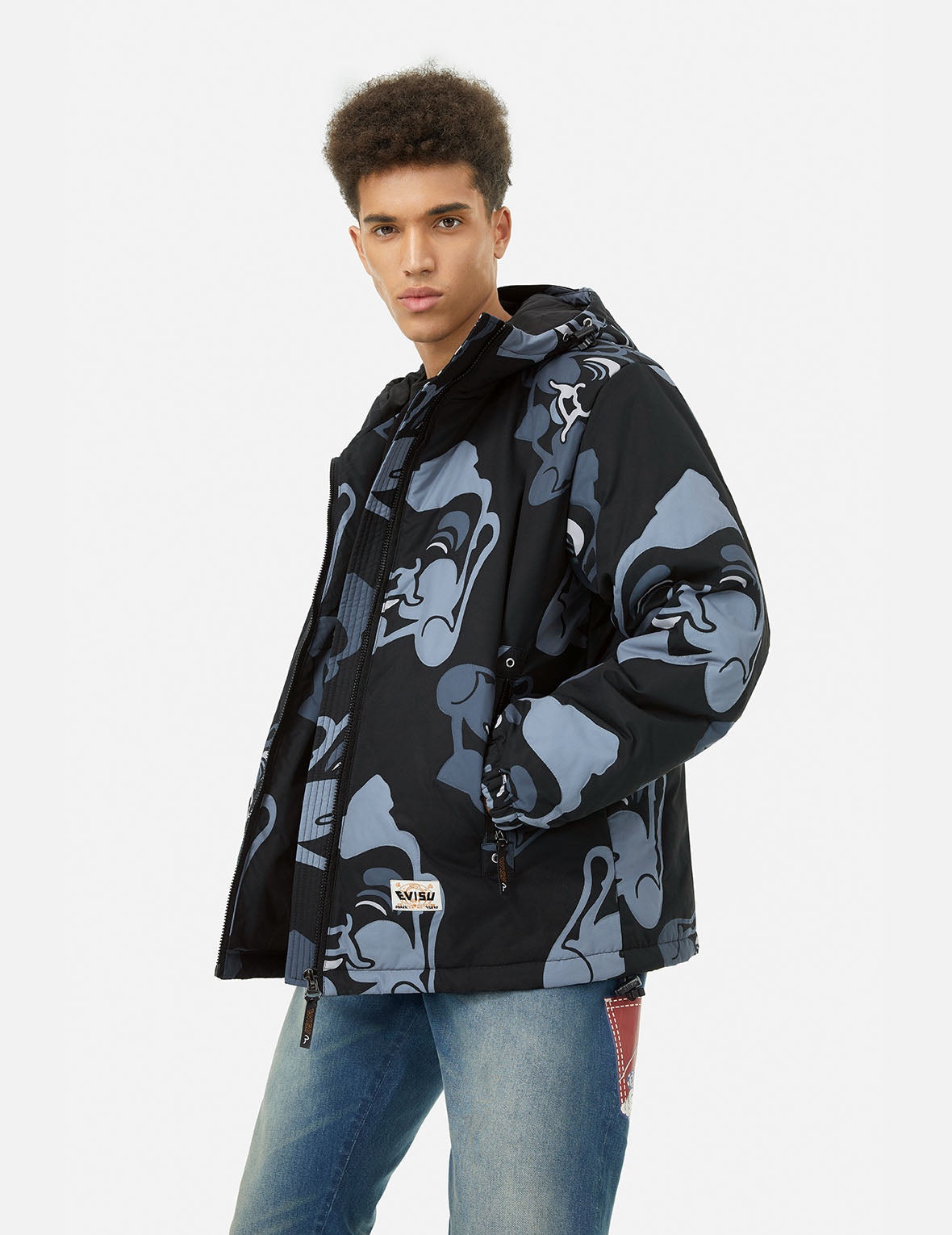 Allover Godhead Print Loose Fit Quilting Jacket - 5
