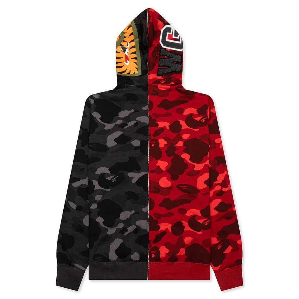 A BATHING APE® COLOR CAMO SEPARATE SHARK FULL ZIP HOODIE - RED/BLACK ...