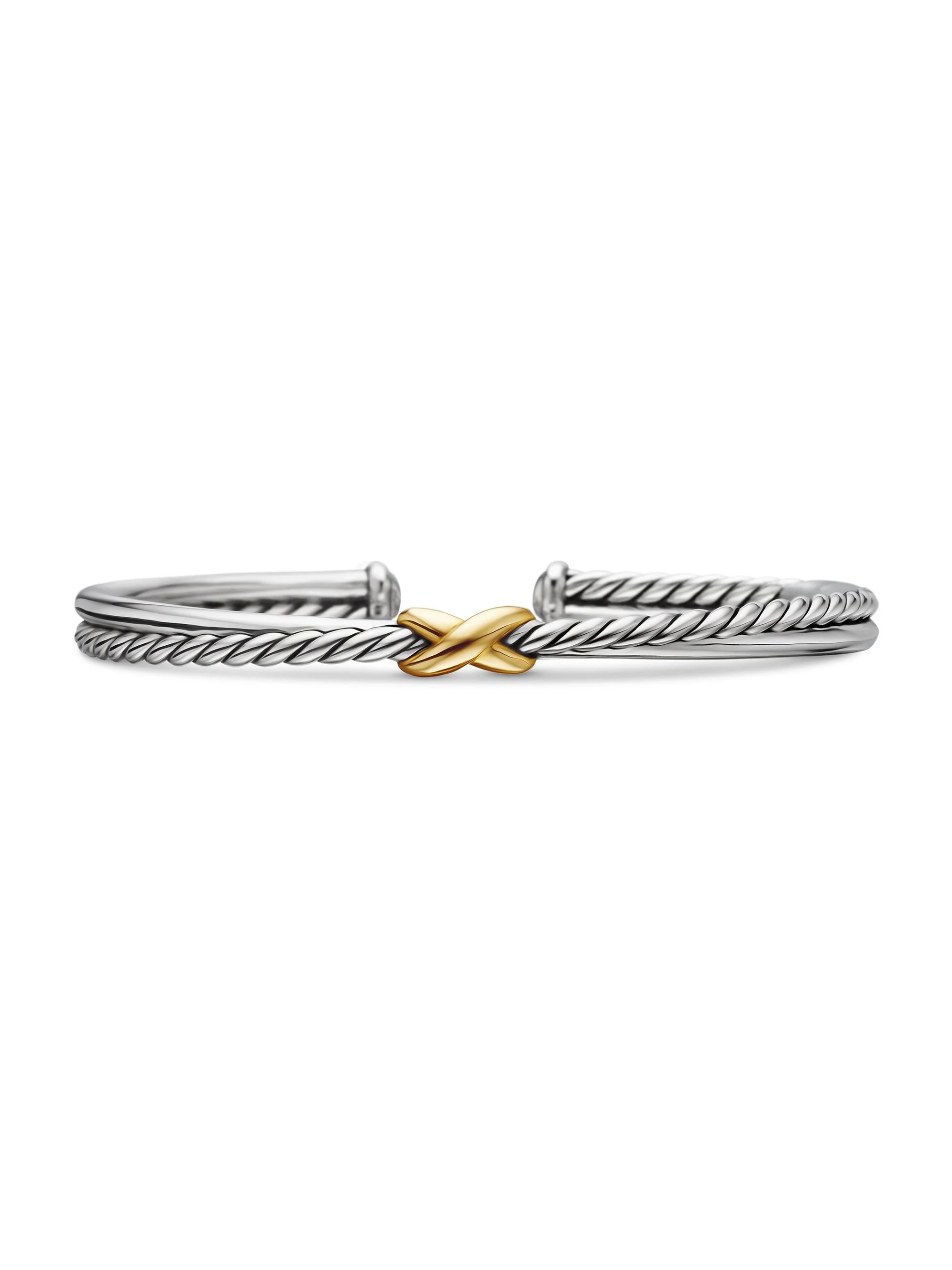 Women's Petite X Center Station Bracelet with 18K Yellow Gold - Silver - 1