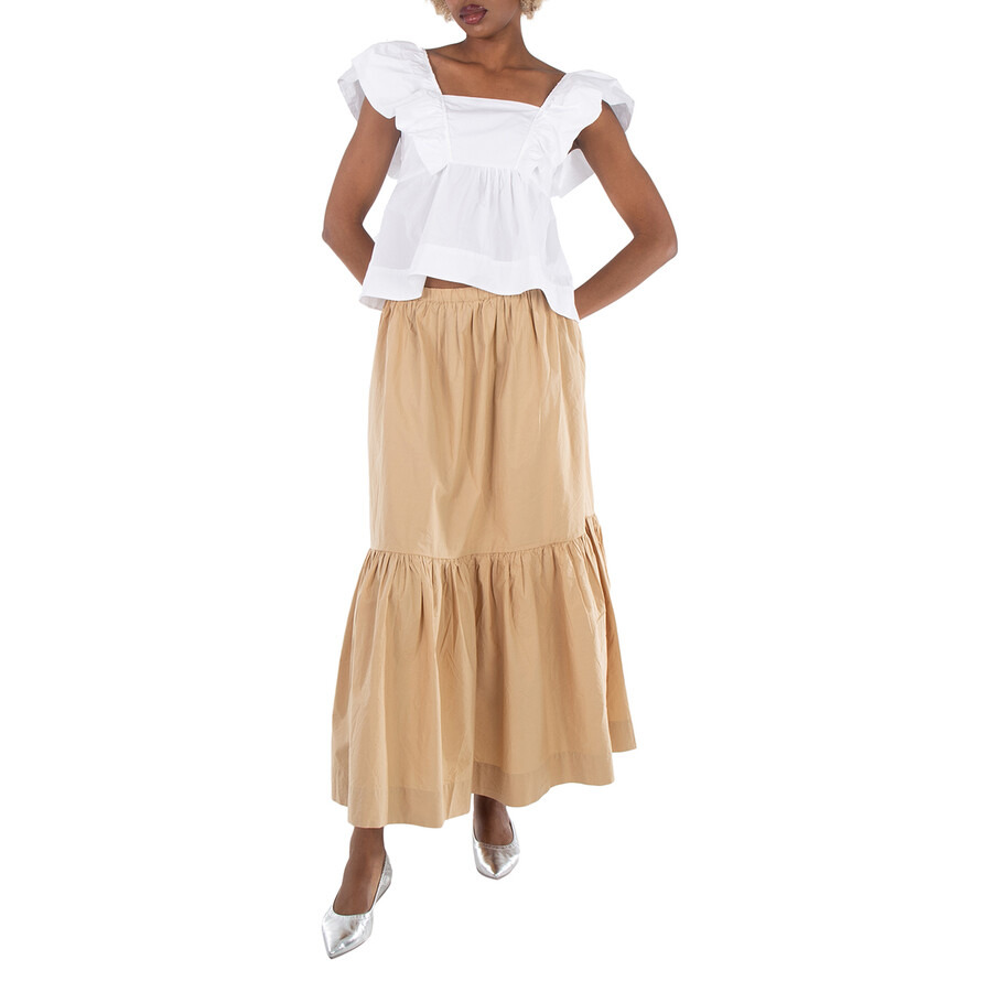 Ganni Bright White Cotton Poplin Ruffle Blouse - 3