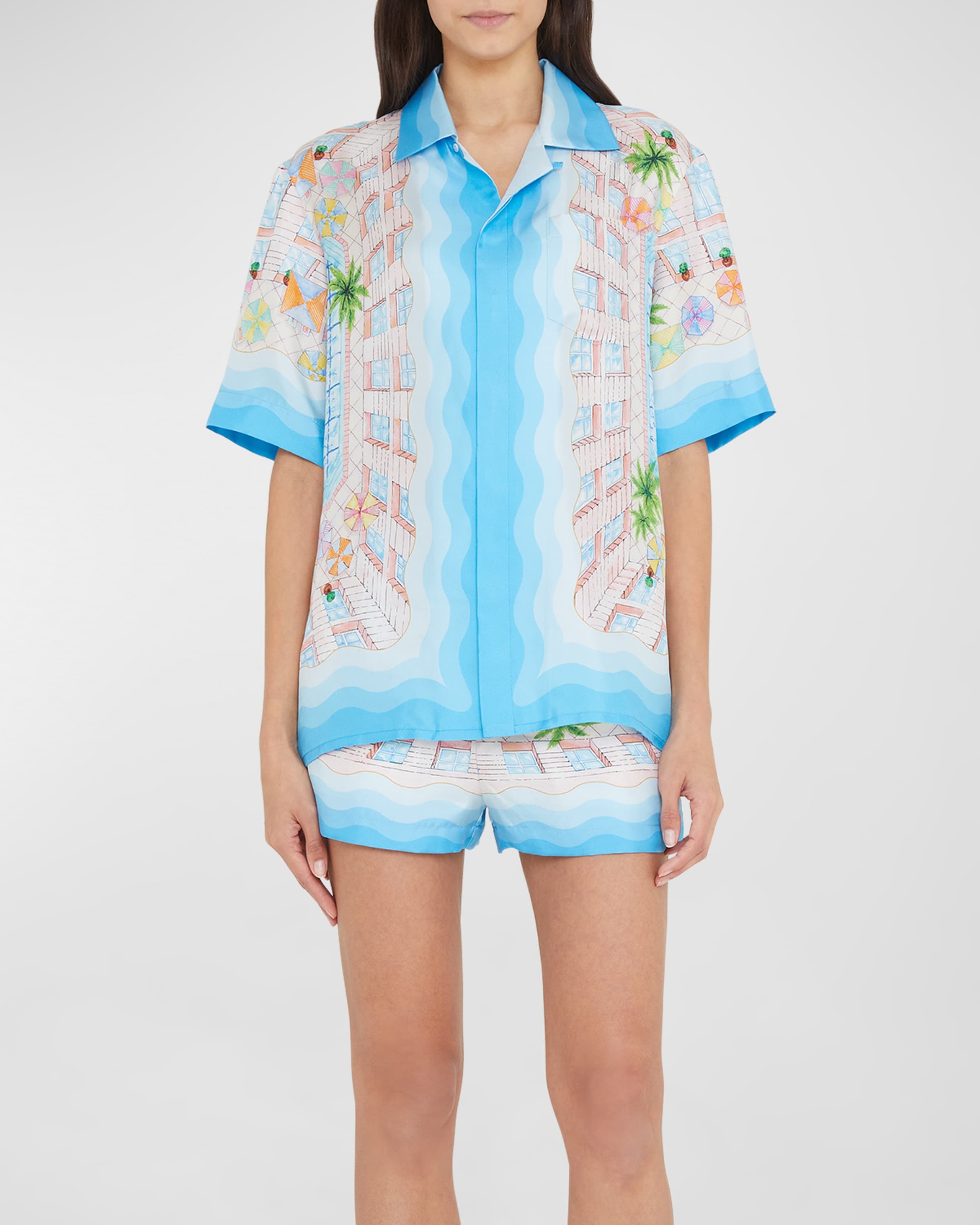 Printed Button-Front Shirt with Cuban Collar - 2