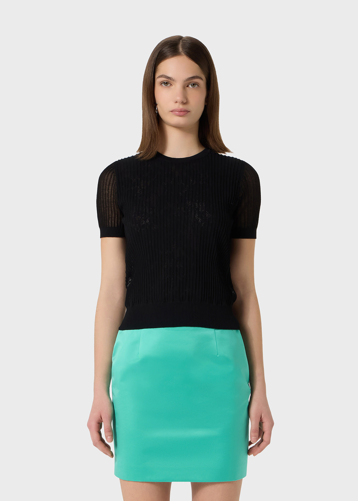 CREW NECK RIBBED SWEATER WITH GAUZE EFFECT - 3