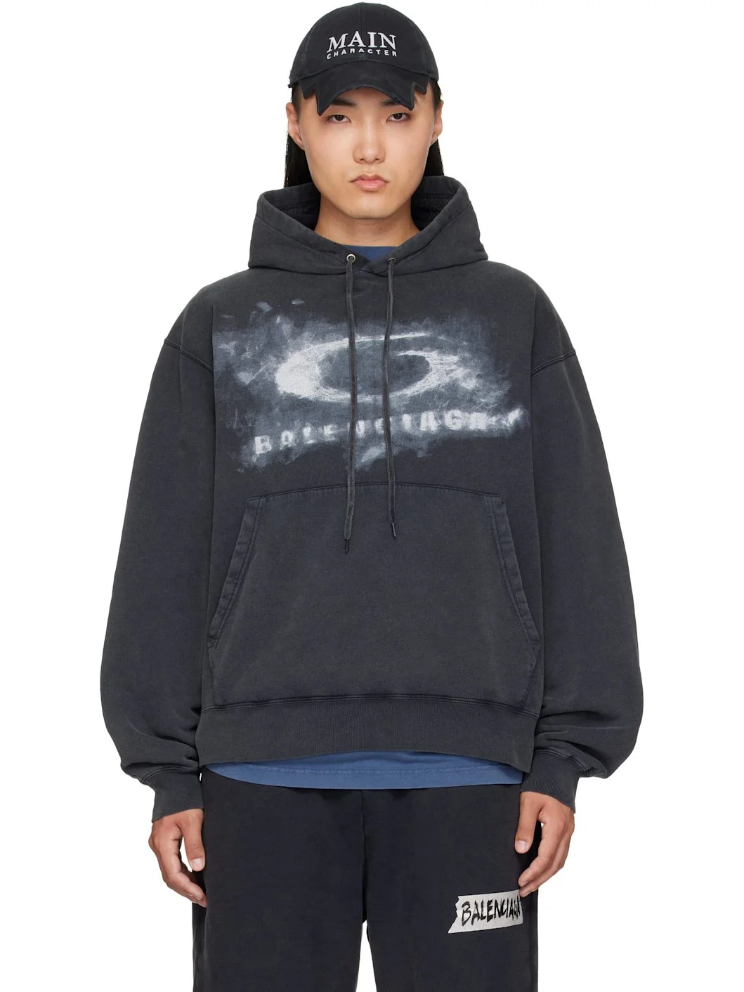 Black Washed Crayon Loop Hoodie - 1