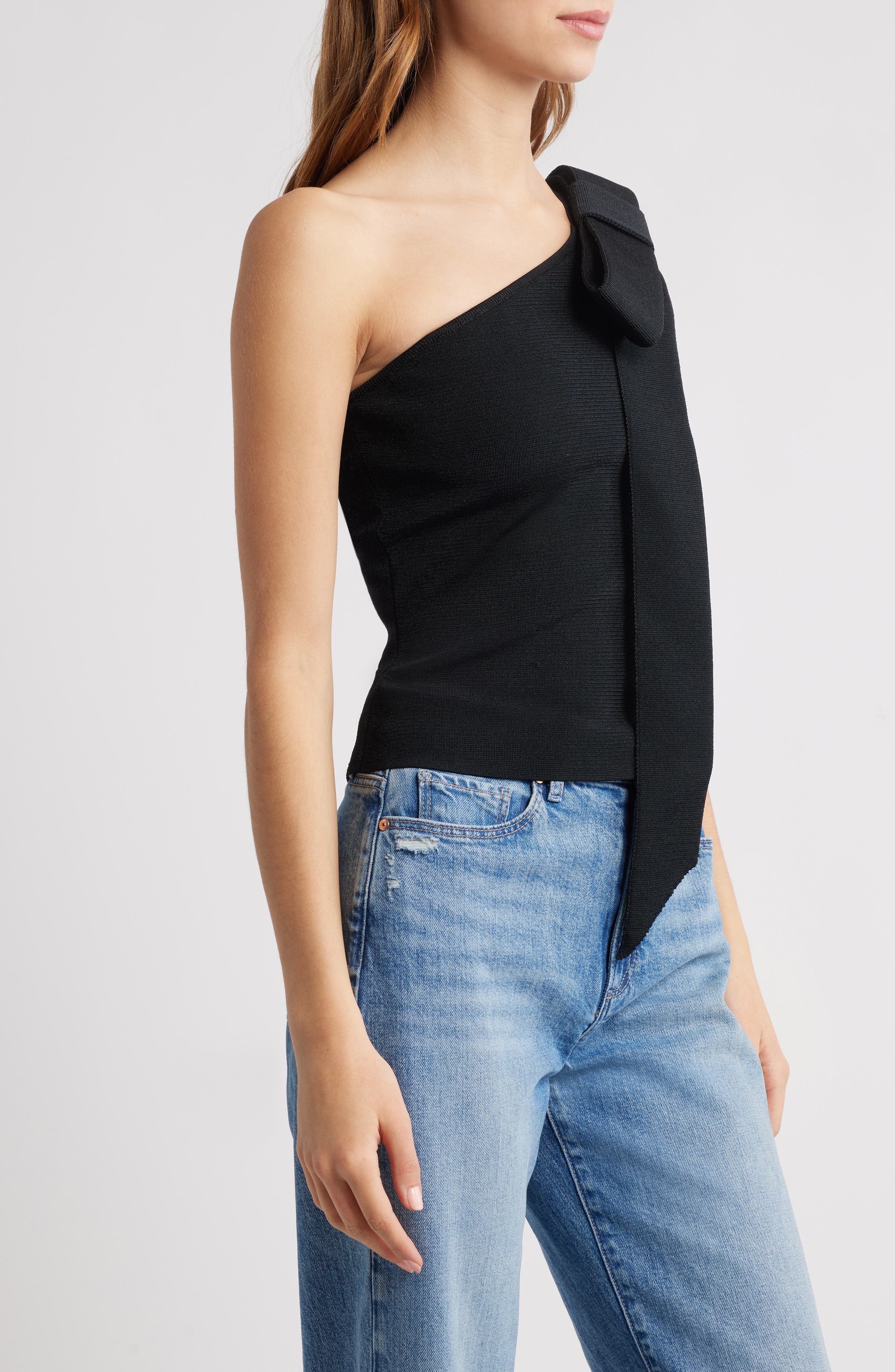 Cult Gaia Nomi Bow Detail One-Shoulder Sweater in Black at Nordstrom - 3