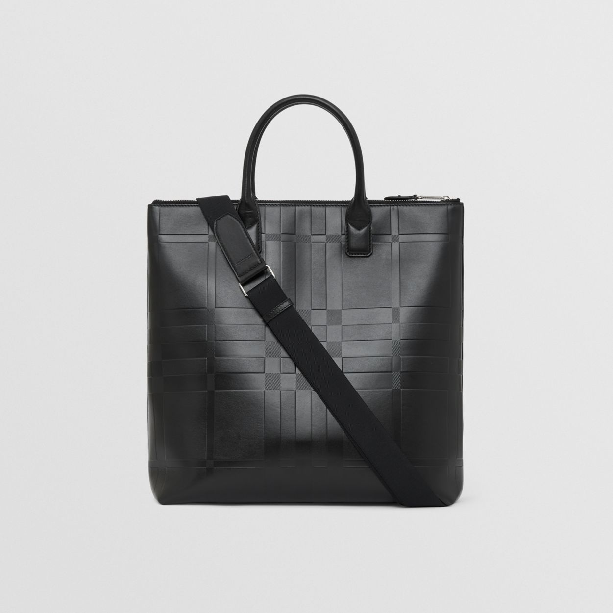 Embossed Check Leather Tote - 8