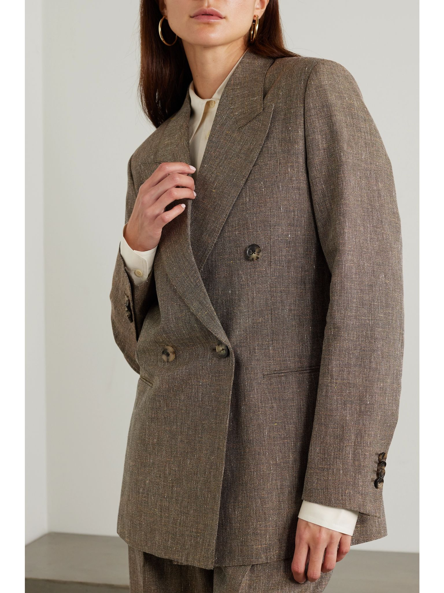 Aurora double-breasted woven blazer Beige - 3