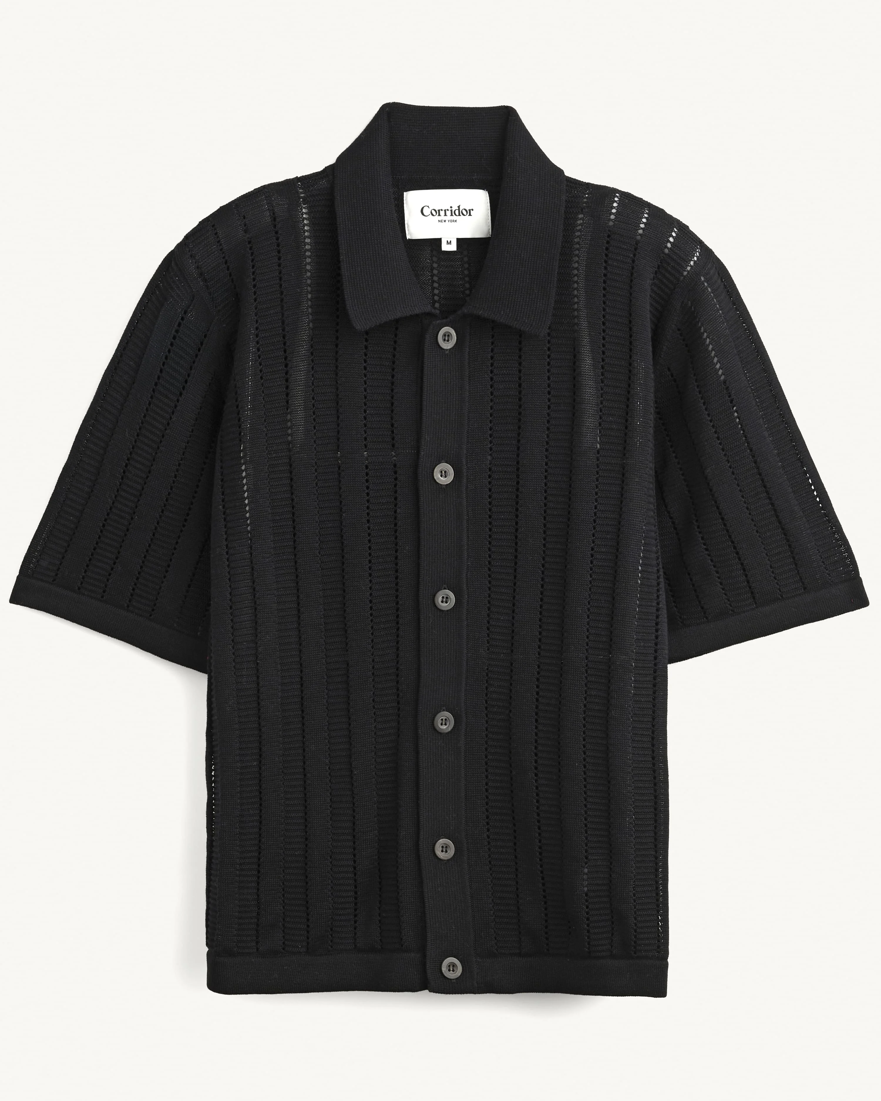 POINTELLE STRIPE BUTTONDOWN - BLACK - 1