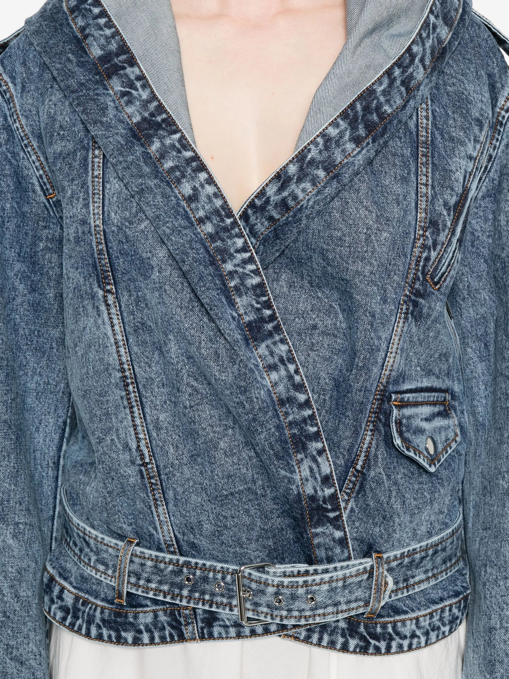 Alaïa Hooded Belted Denim Jacket - 4