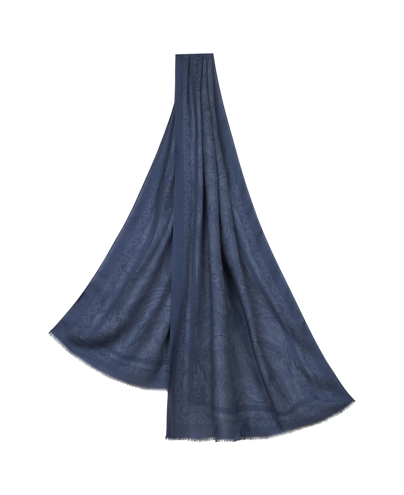 Blue Printed Cashmere Blend Scarf - 1