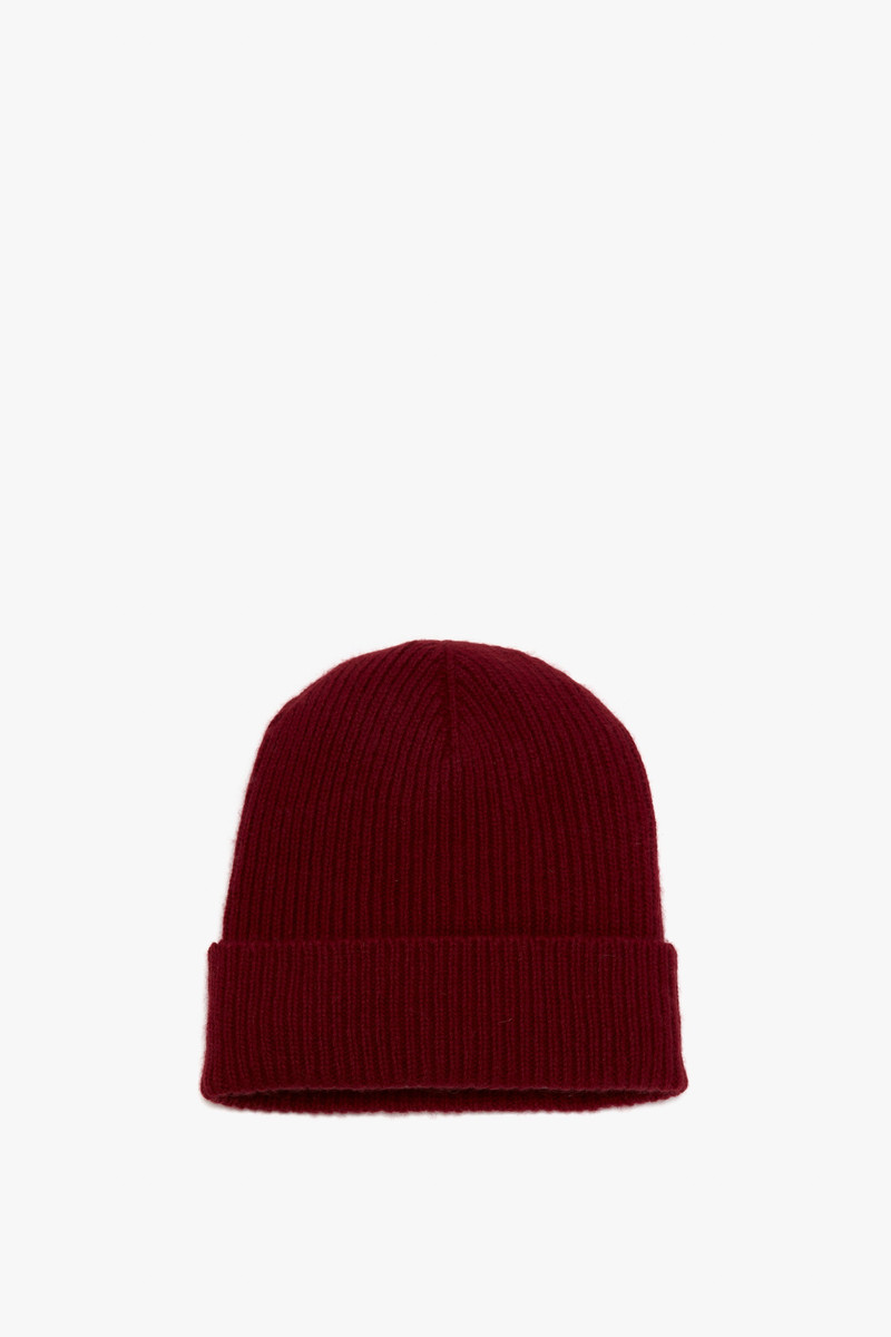 Victoria Beckham Logo Patch Beanie in Burgundy outlook